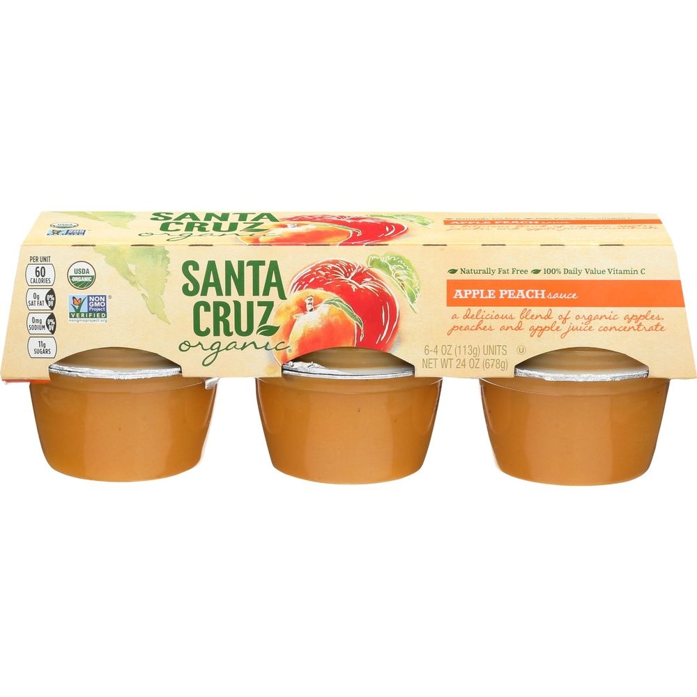 Santa Cruz 4 Ounce Organic Apple Peach Sauce Cups, 6 count -- 12 per case