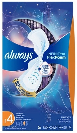 Always Overnight Infinity Pad with Wings, 26 count per pack -- 6 per case