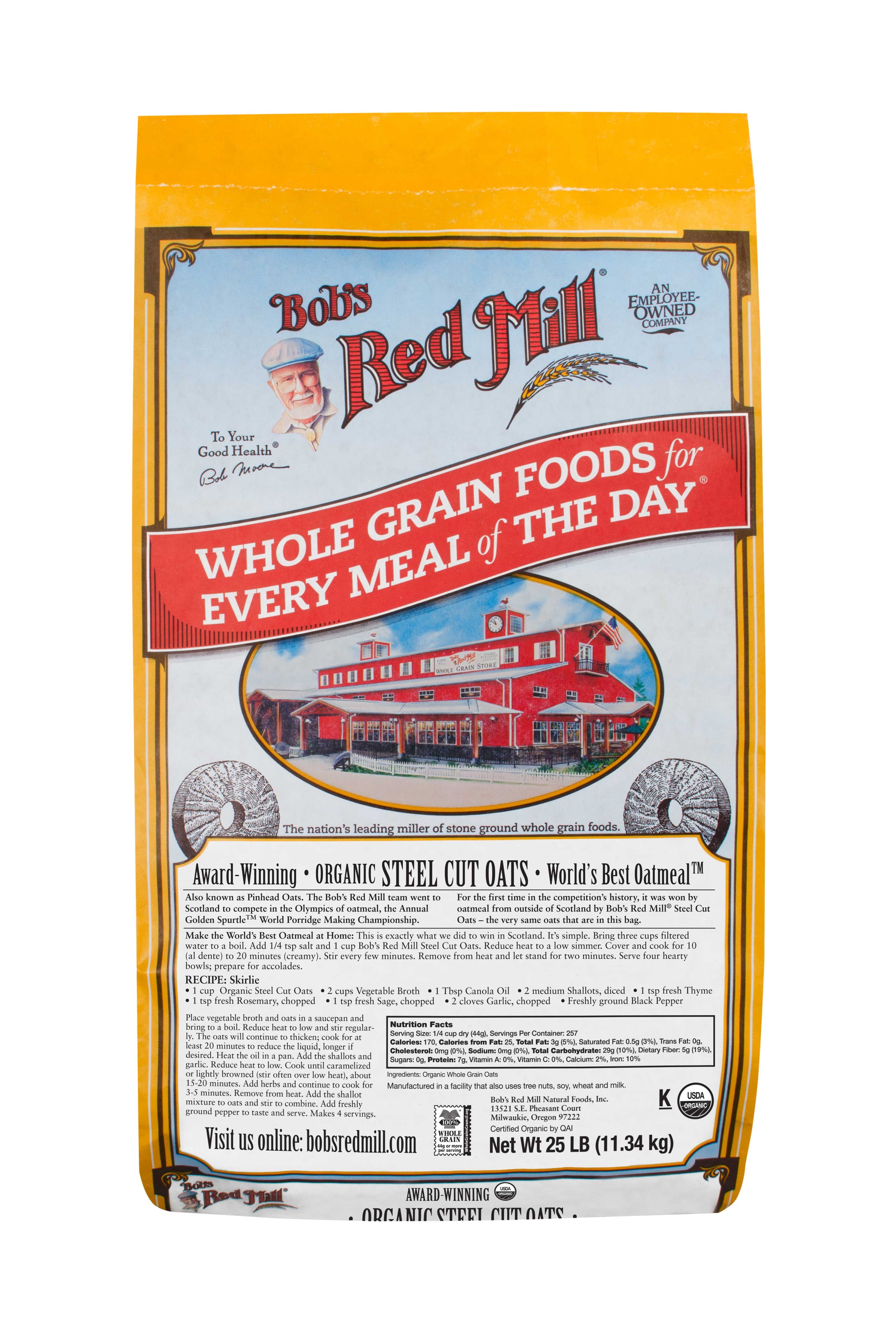Bobs Red Mill Organic Steel Cut Oats, 25 Pound.