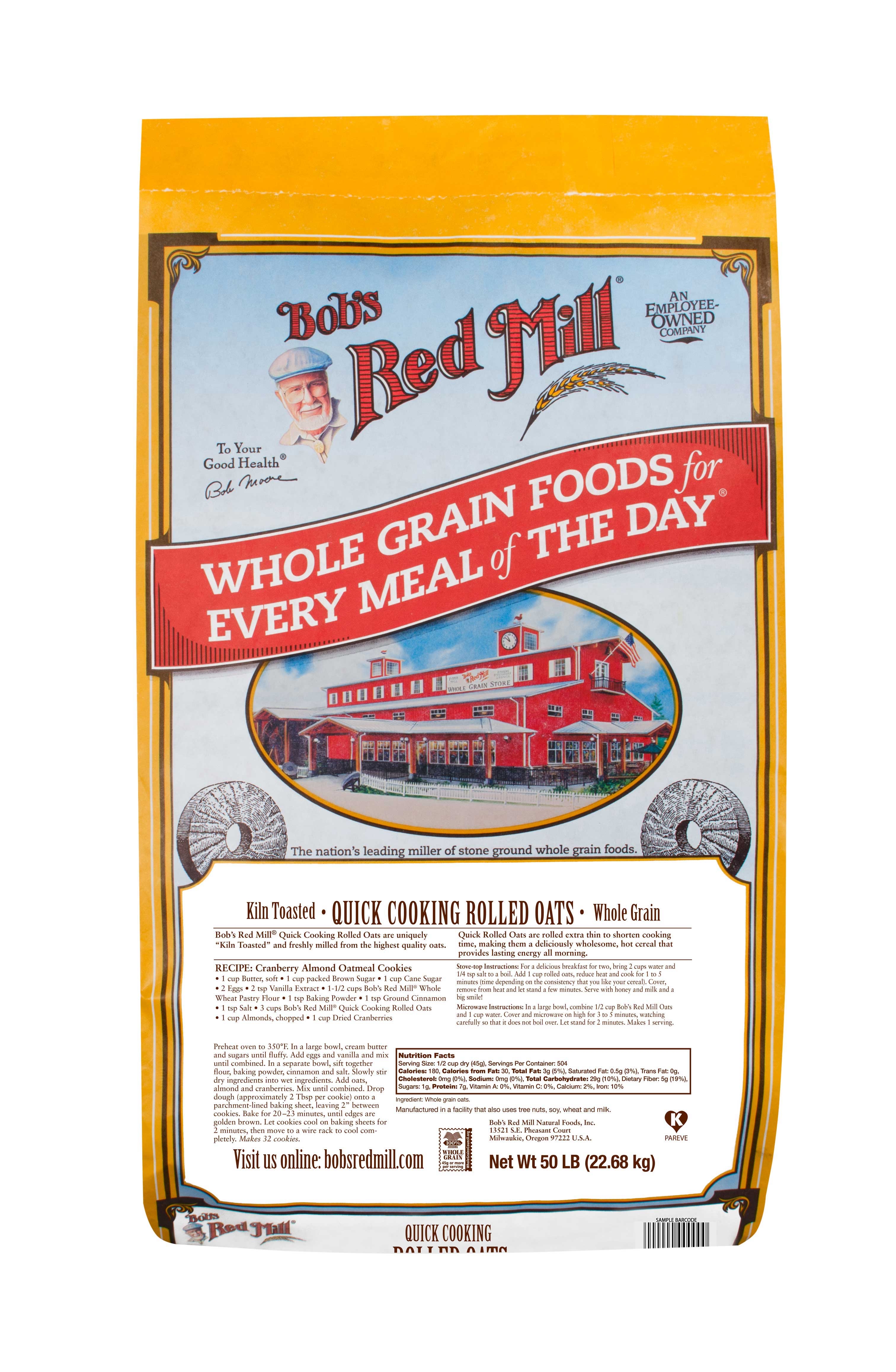Bobs Red Mill Quick Cooking Rolled Oats, 50 Pound.