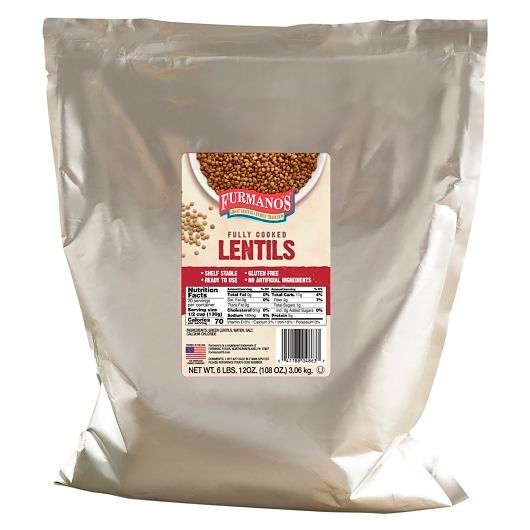 Furmanos Fully Cooked Lentils, 108 Ounce Pouch -- 6 per case