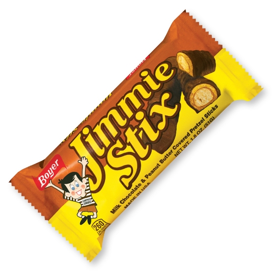 Jimmie Stix Chocolate Peanut Butter Pretzel Stick, 2 count per pack -- 60 per case.