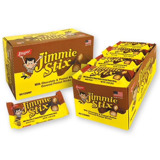 Jimmie Stix Milk Chocolate Peanut Butter Pretzel Stick, 2 count per pack -- 240 per case.