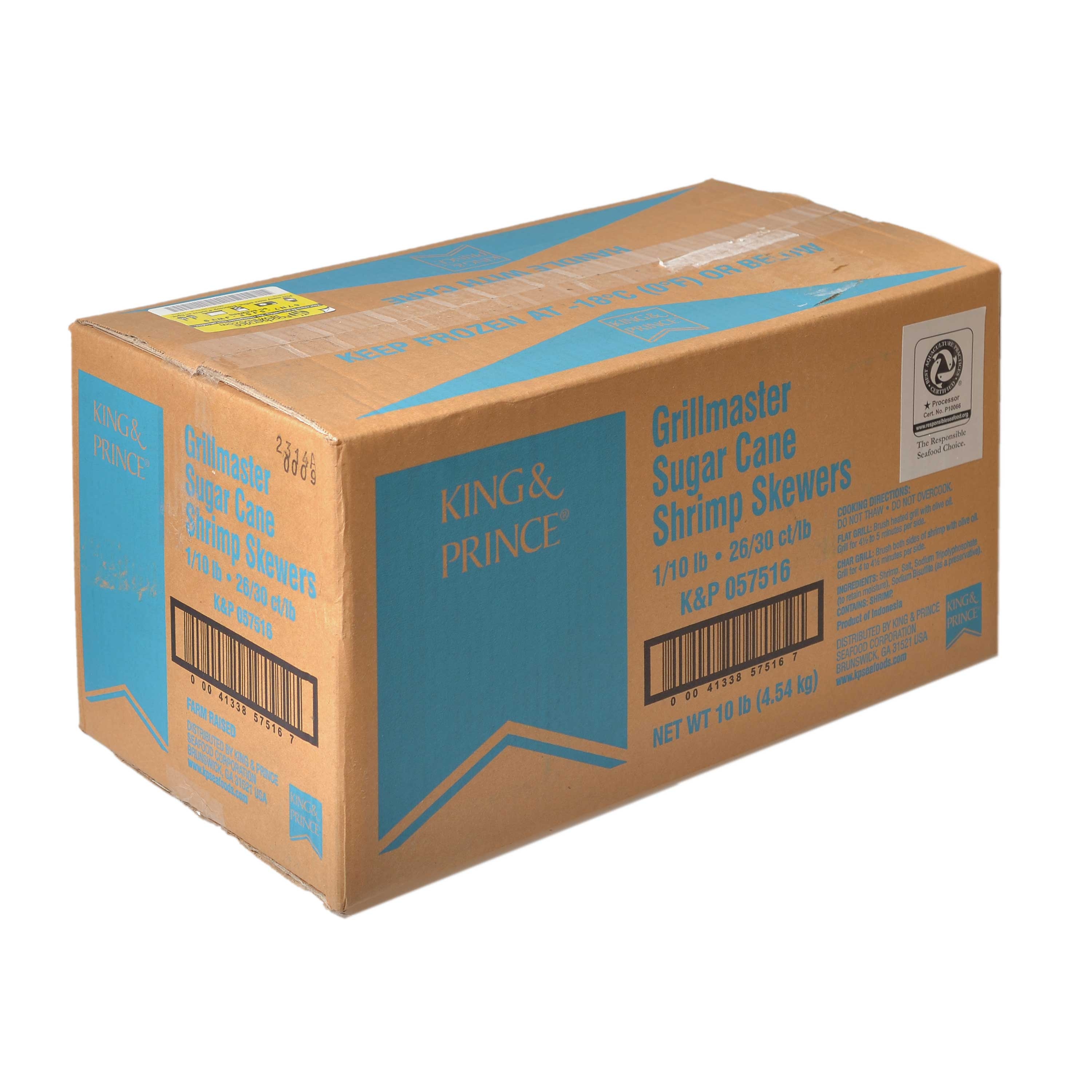 King and Prince Sugar Cane Skewered Shrimp, 10 Pound.