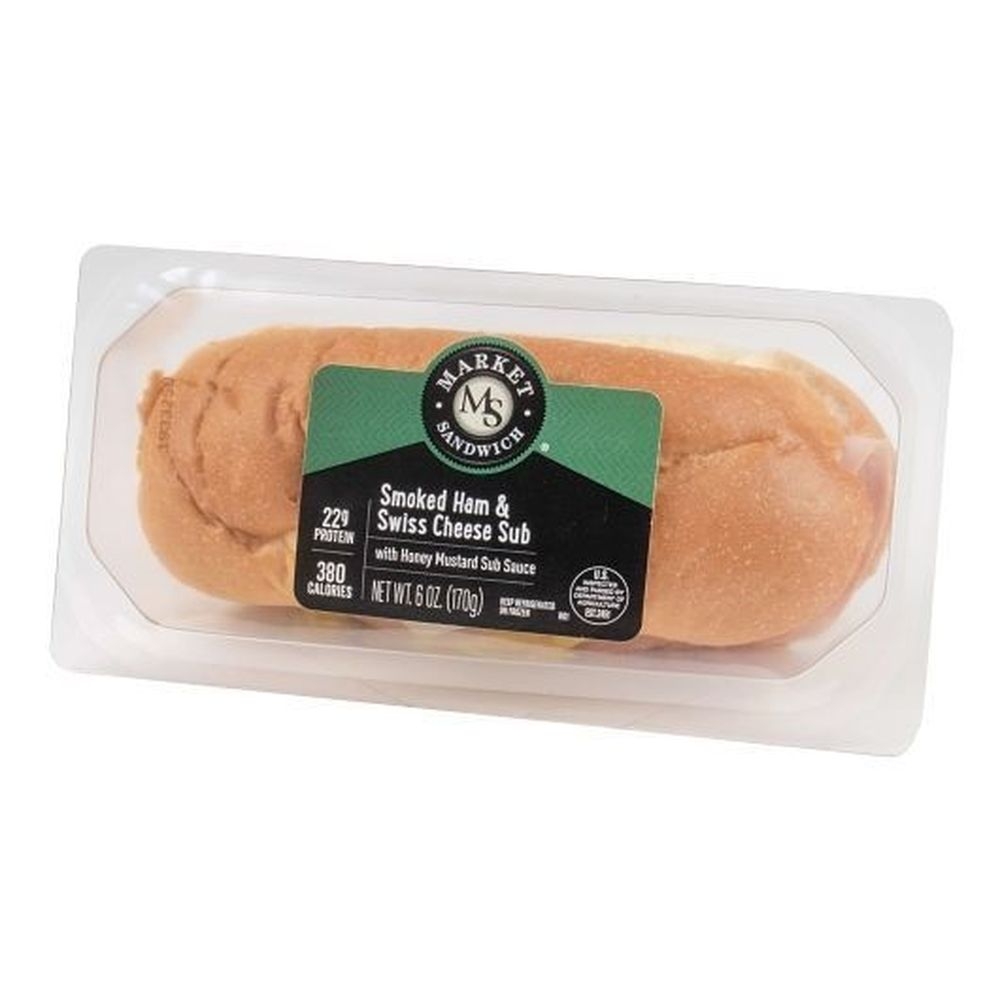 Market Sandwich Individually Wrapped Smoked Ham and Swiss Cheese Sub, 6 Ounce -- 6 per case