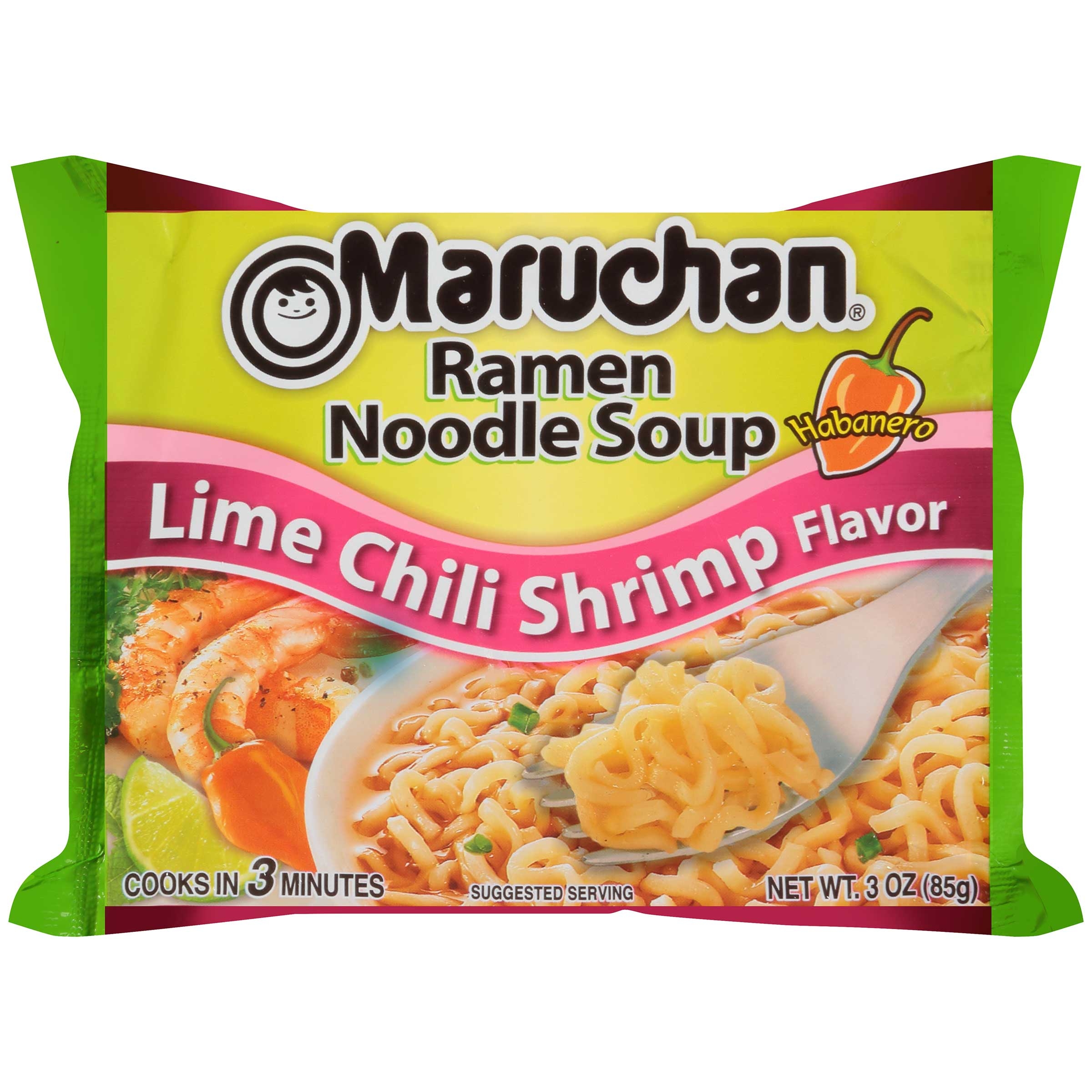 Maruchan Ramen Noodle Soup Lime Habanero Chili Shrimp Flavor - 3 oz. package, 24 per case