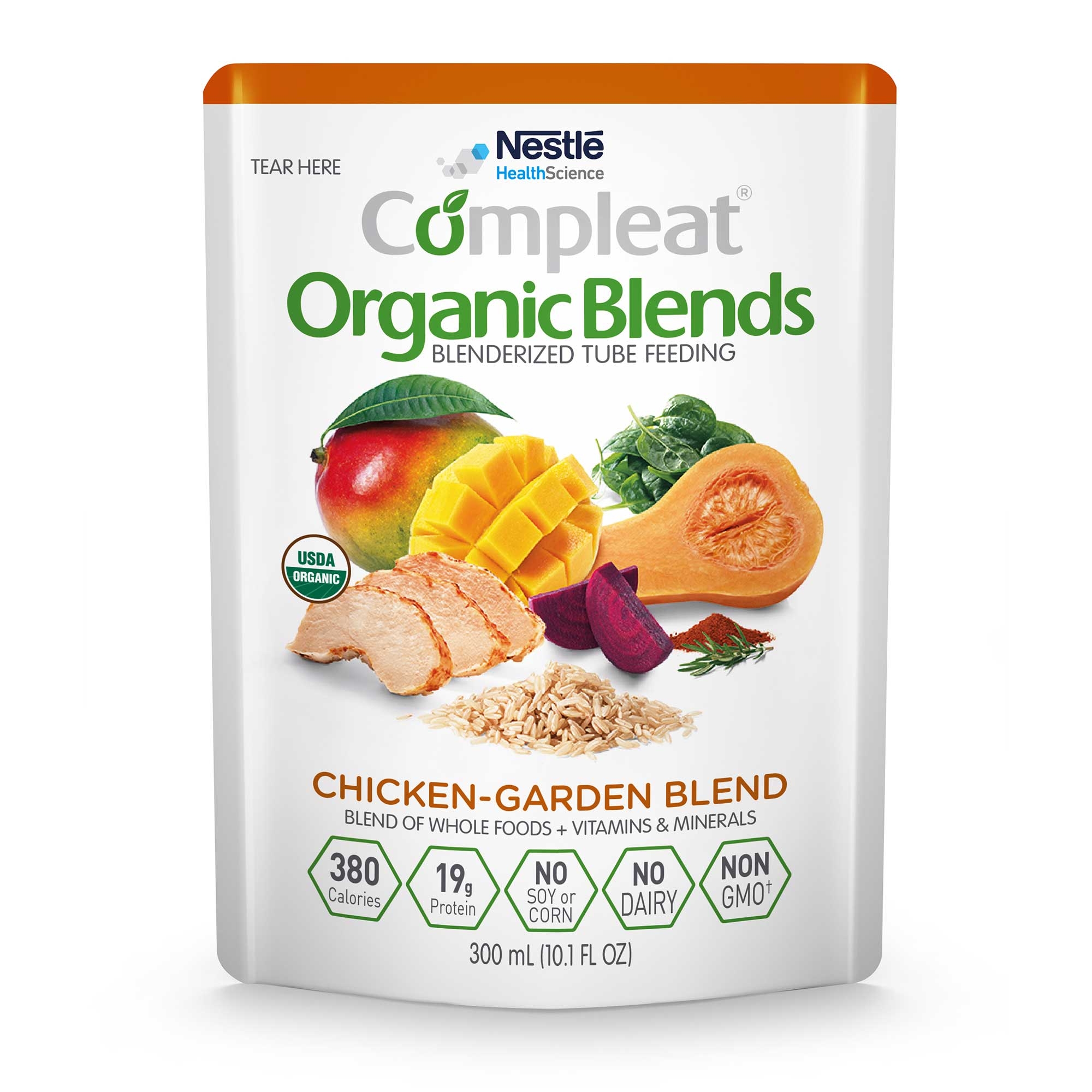 Nestle Compleat Organic Blends Chicken Garden Blend Tube Feeding, 10.1 Fluid Ounce Pouch -- 24 per case.