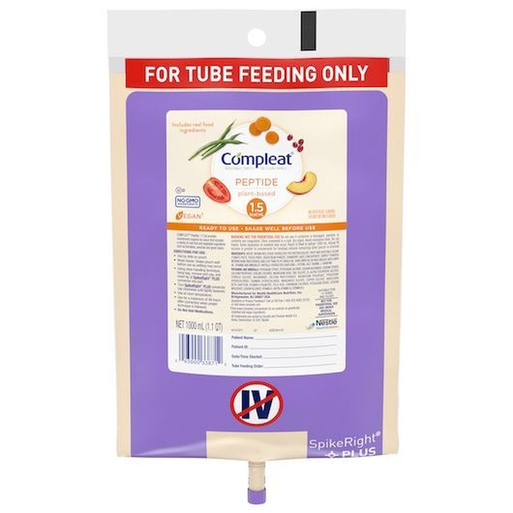 Compleat Peptide Unflavored Nutrition Tube Feeding Formula for Adult, 33.8 Fluid Ounce -- 6 per case