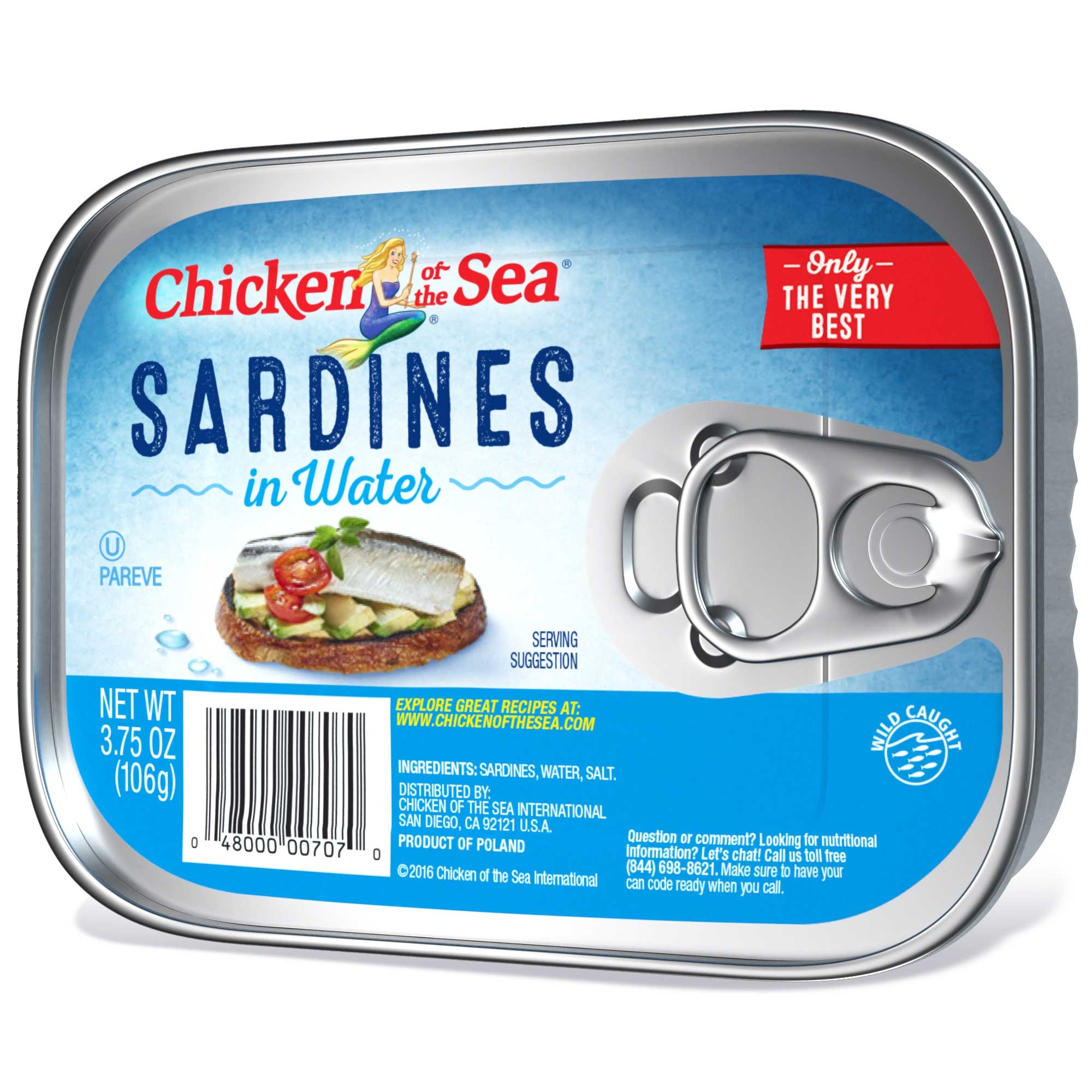 Chicken of the Sea Sardines in Water, 3.75 Ounce -- 18 per case.