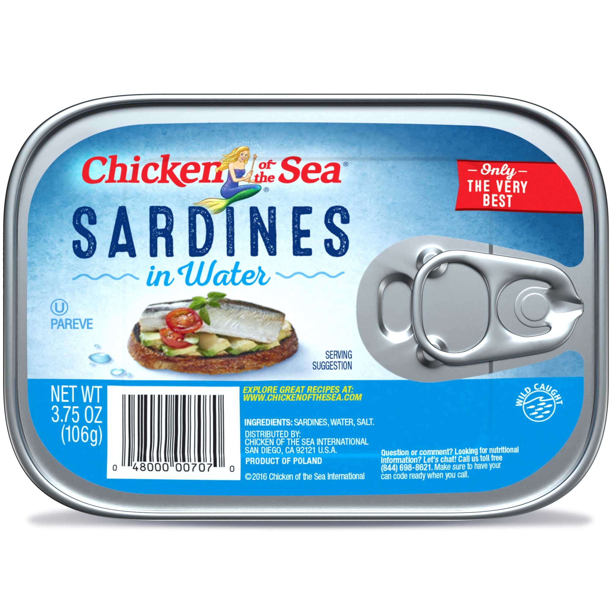 Chicken of the Sea Sardines in Water, 3.75 Ounce -- 18 per case.