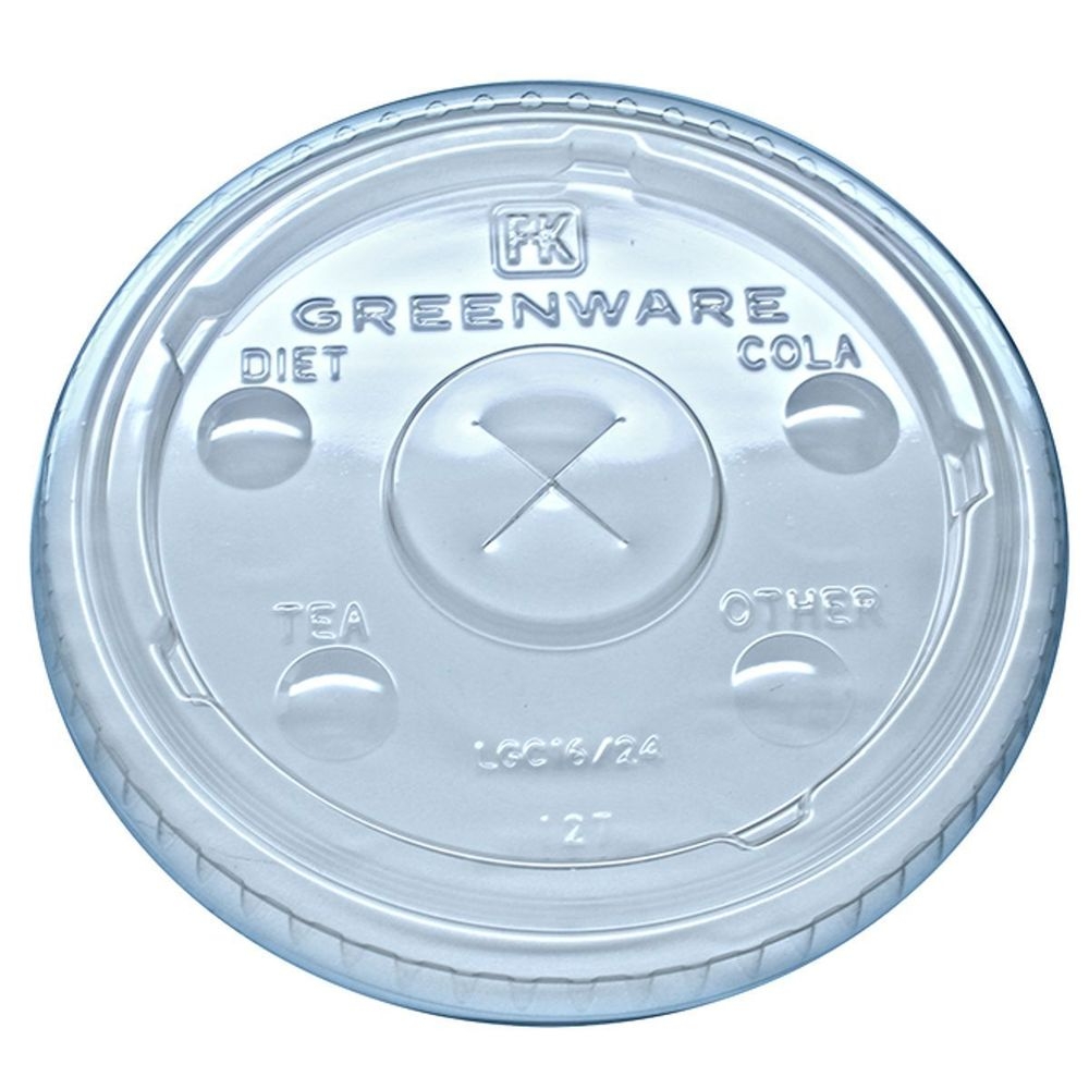 Greenware Compostable Plastic x-Slot Lid for B Size Cold Drink Cups -- 1000 per case.