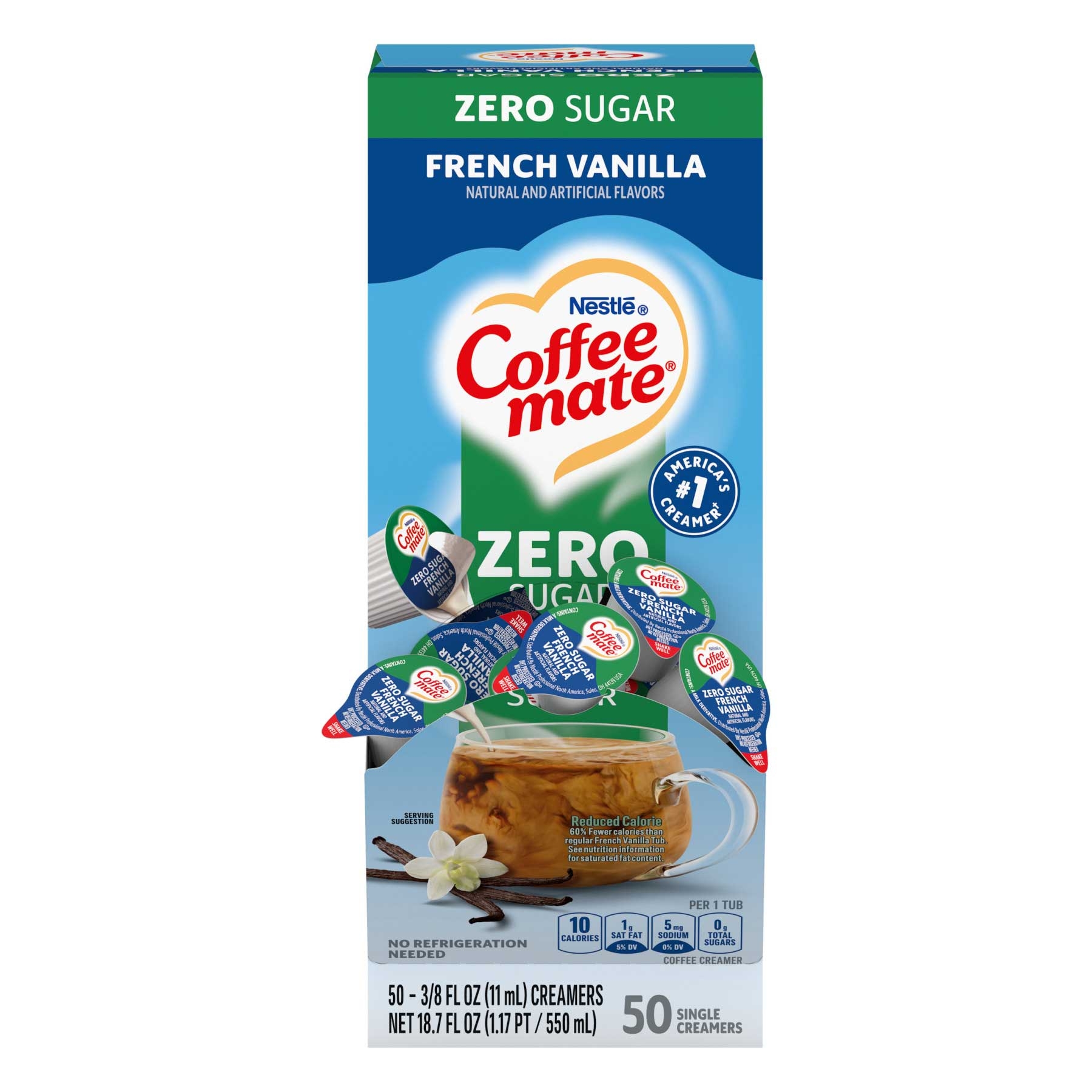 Coffee-mate Zero Sugar French Vanilla Creamer, .375oz, 50/Box