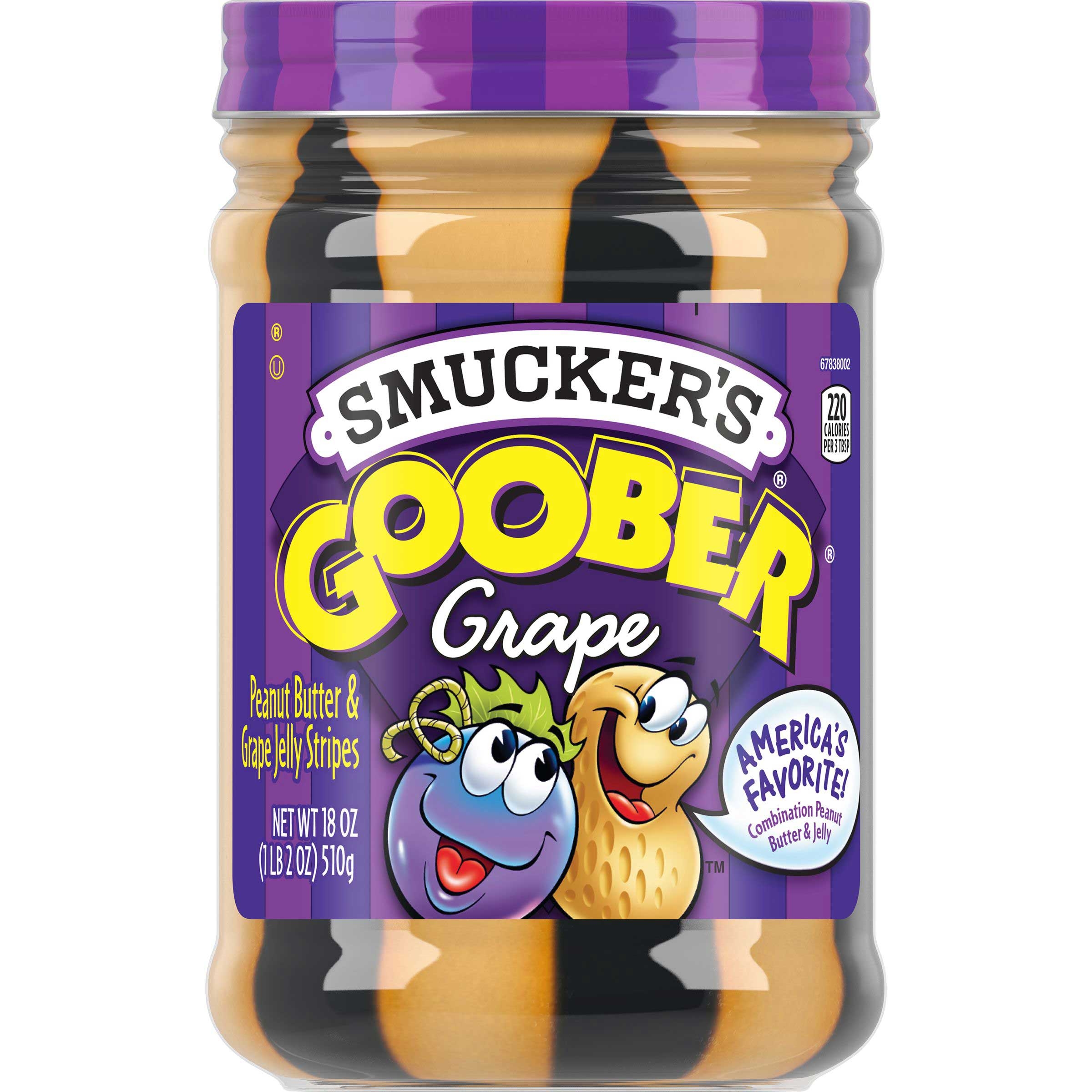 Smuckers Goober Grape Peanut Butter and Grape Jelly Stripes, 18 Ounce -- 12 per case.