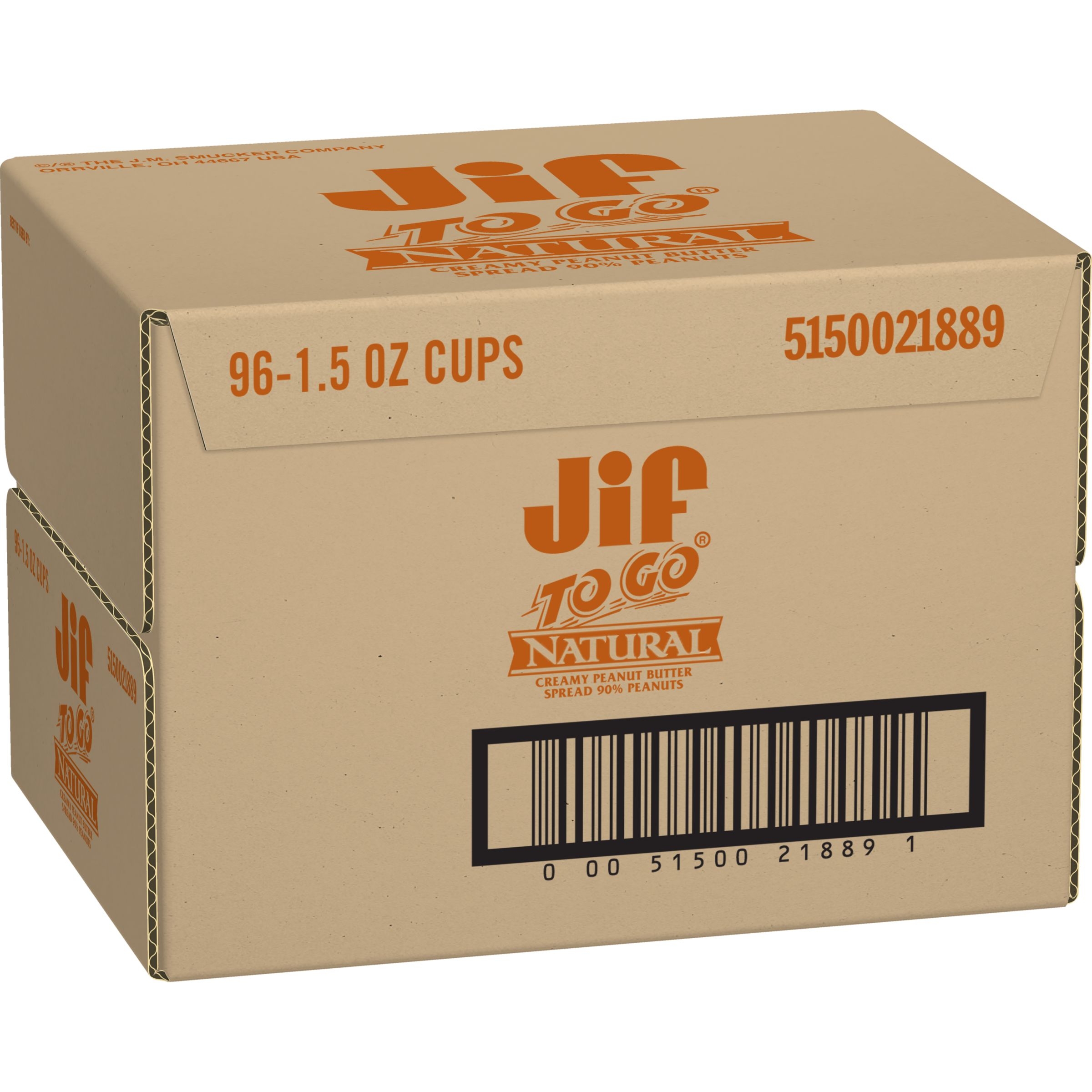 Jif To Go Natural Creamy Peanut Butter Spread, 1.5 Ounce -- 96 per case.