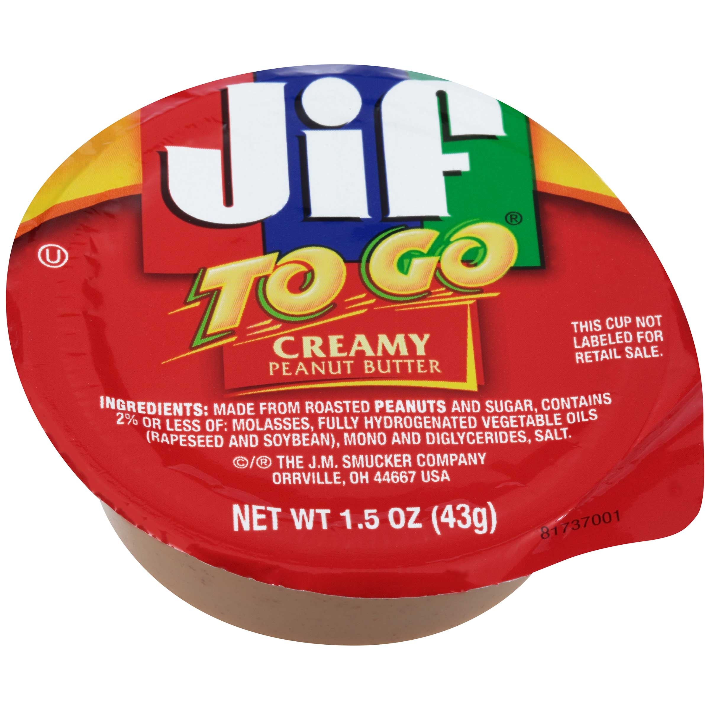 Jif To Go Creamy Peanut Butter, 1.5 Ounce -- 96 per case.