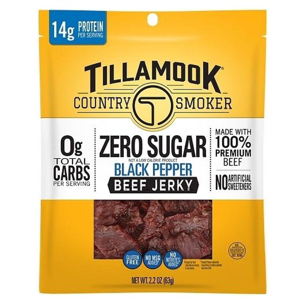 Tillamook Country Smoker Zero Sugar Black Pepper Beef Jerky, 2.2 Ounce -- 8 per case