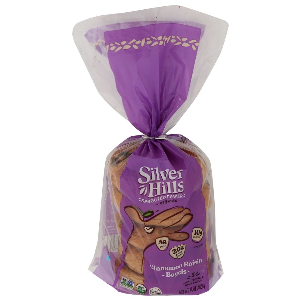 Silver Hills Organic Cinnamon Raisin Sprouted Power Whole Grain Bagels, 14 Ounce -- 8 per case