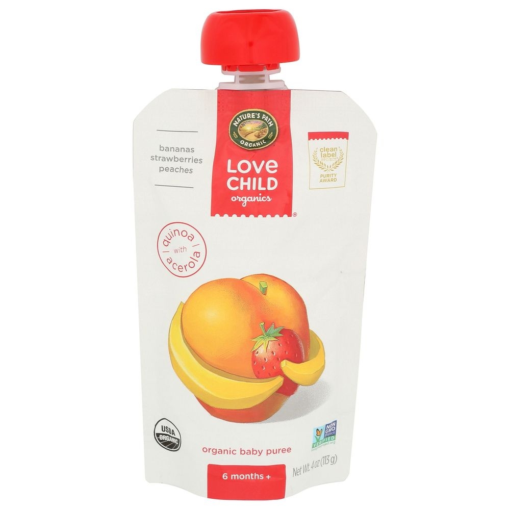 Love Child Organics Bananas Strawberries Peaches Baby Puree, 4 Ounce -- 12 per case