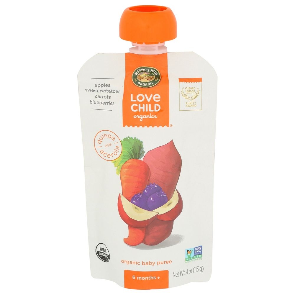 Love Child Organics Apple Sweet Potato Carrot Blueberry Baby Puree, 4 Ounce -- 12 per case