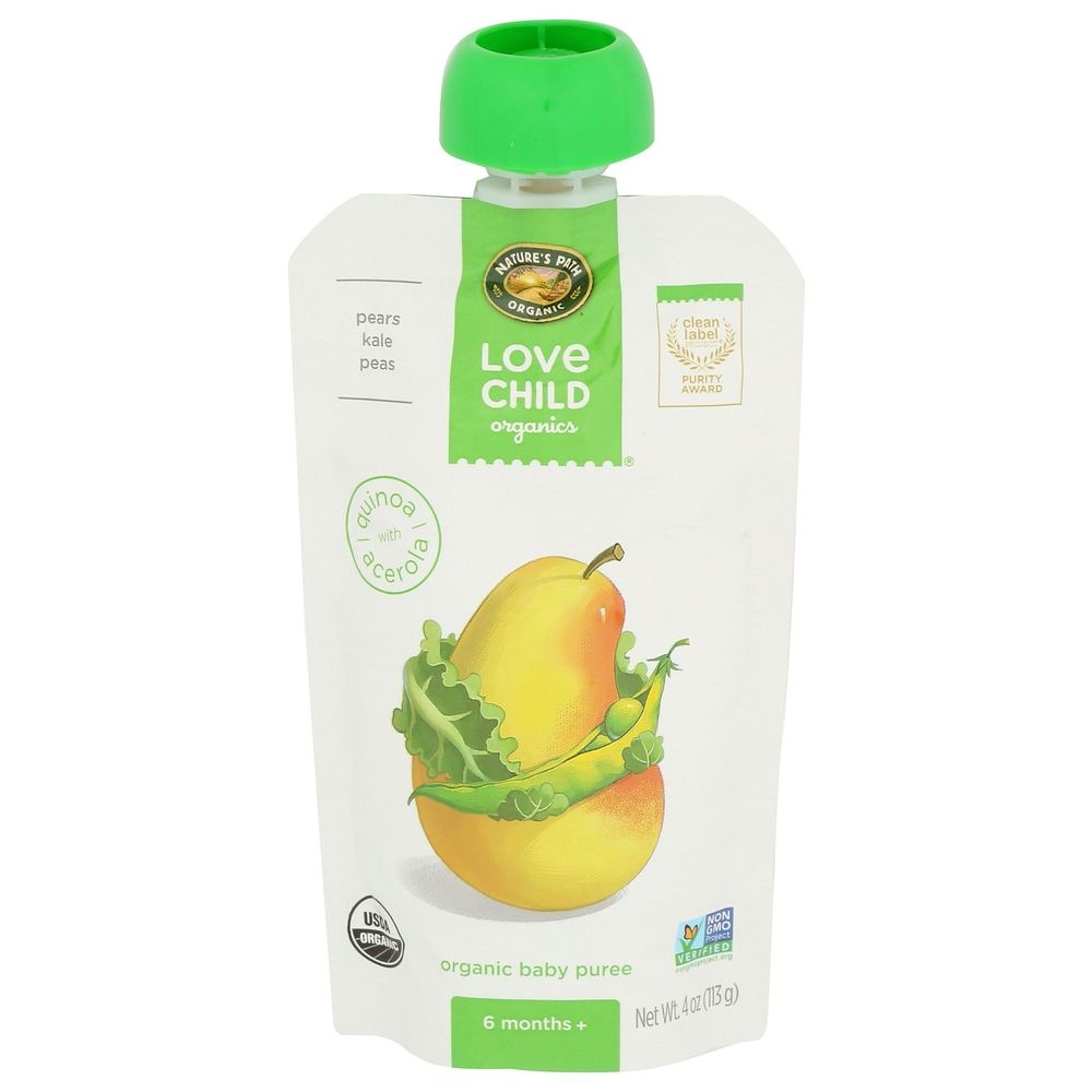 Love Child Organics Pears Kale Plus Peas Baby Puree, 4 Ounce -- 12 per case