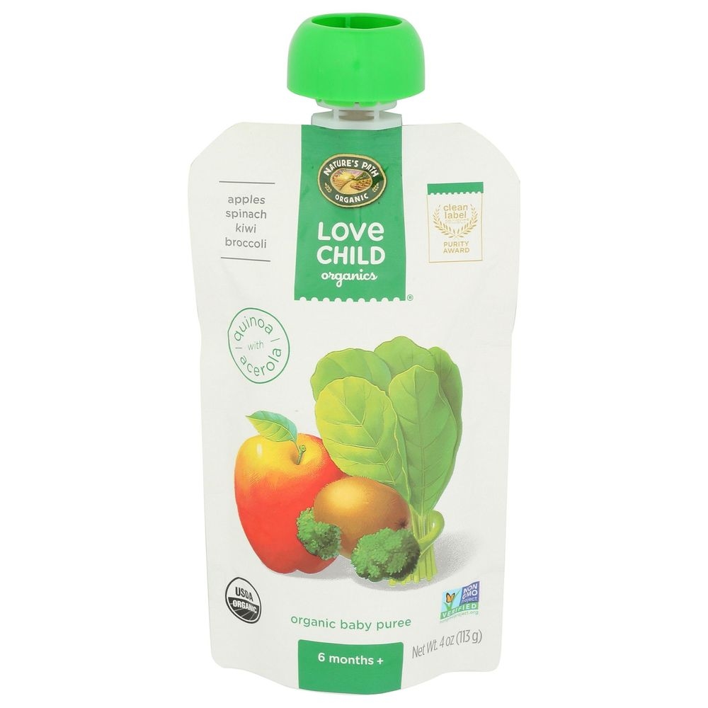 Love Child Organics Apple Spinach Kiwi Broccoli Baby Puree, 4 Ounce -- 12 per case