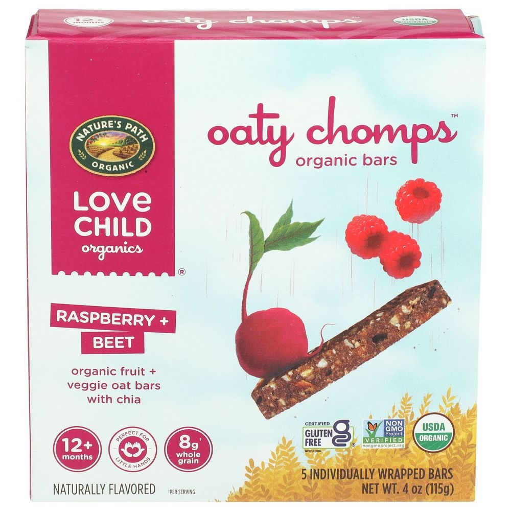Love Child Organics Raspberry Plus Beet Oaty Chomps Organic Bar, 4 Ounce -- 8 per case