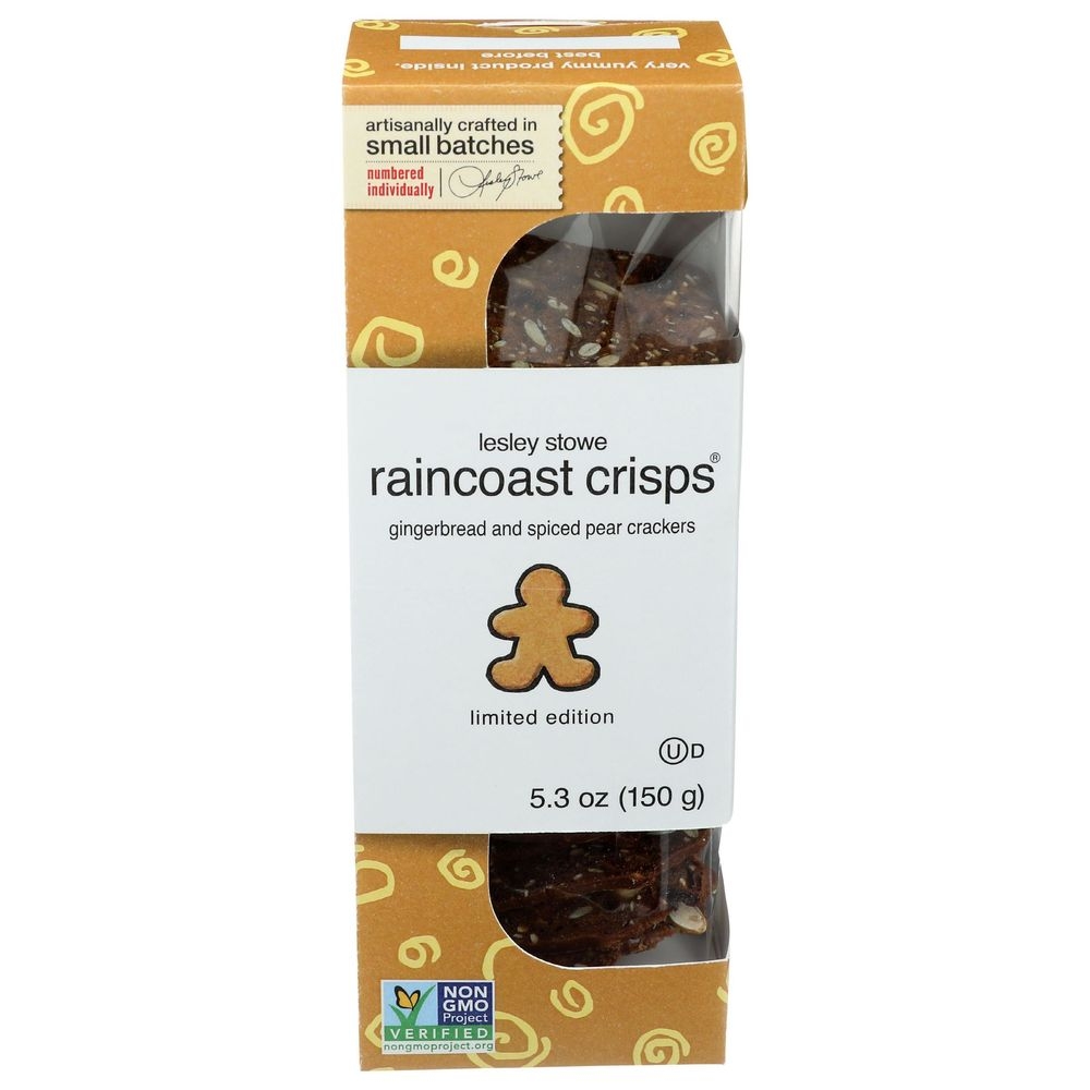 Lesley Stowe Raincoast Crisps Spiced Pear Gingerbread Cracker, 5.3 Ounce -- 12 per case