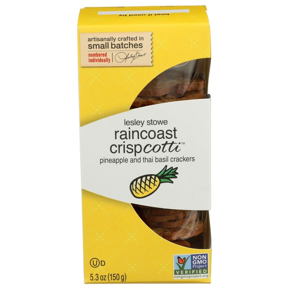 Lesley Stowe Raincoast Crispcotti Pineapple and Thai Basil Cracker, 5.3 Ounce -- 12 per case