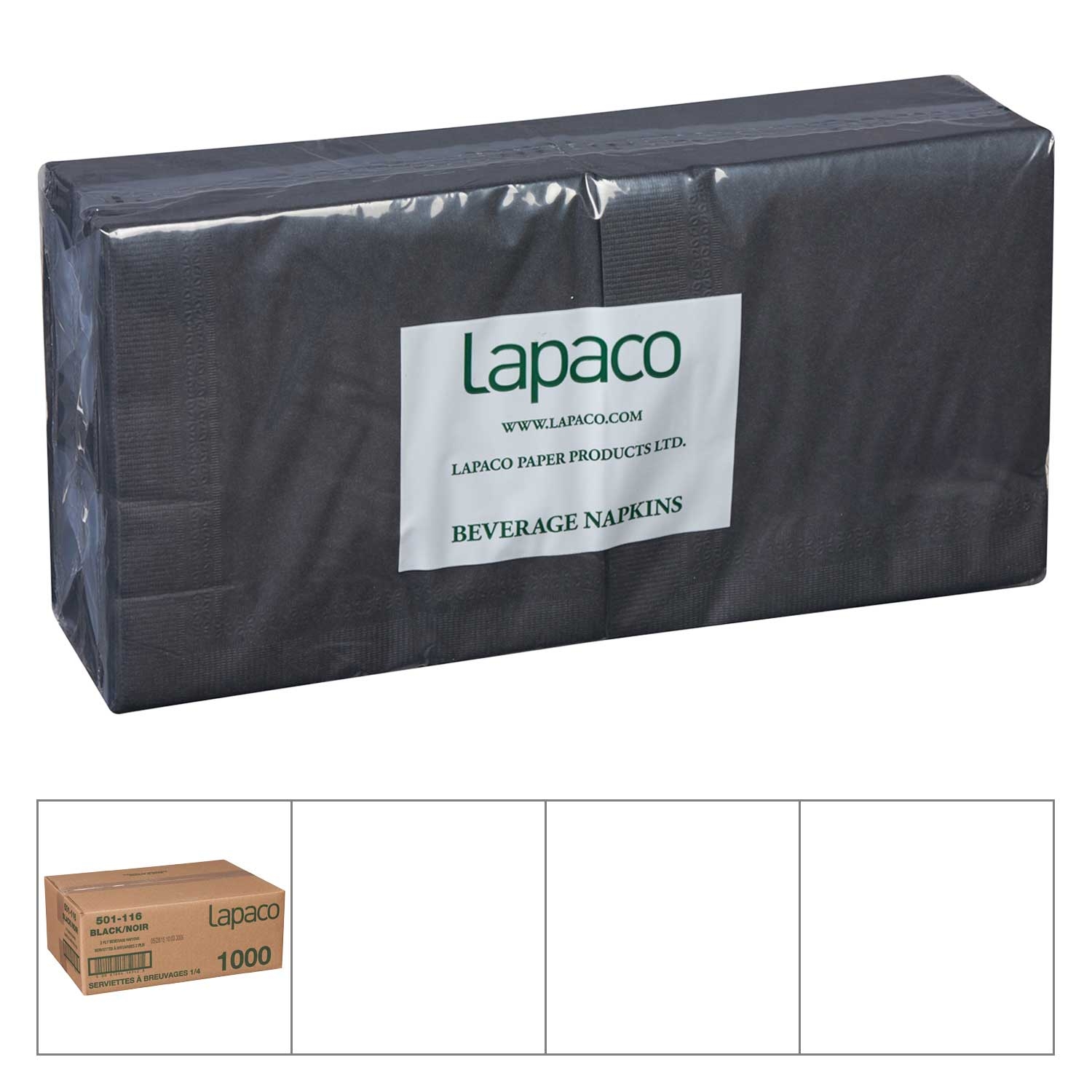 Lapaco 2 Ply Black Beverage Napkin, 200 count per pack -- 5 per case.