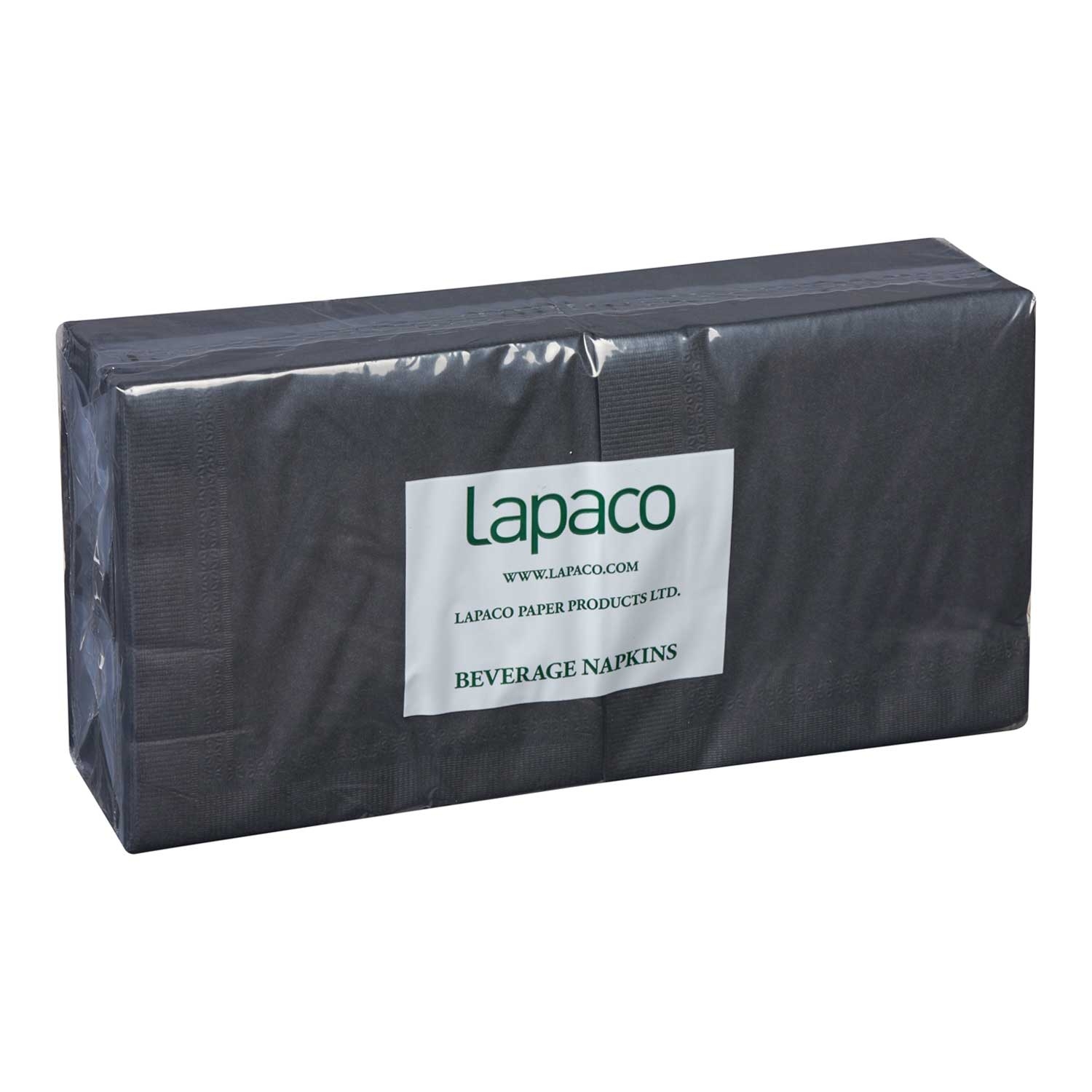 Lapaco 2 Ply Black Beverage Napkin, 200 count per pack -- 5 per case.