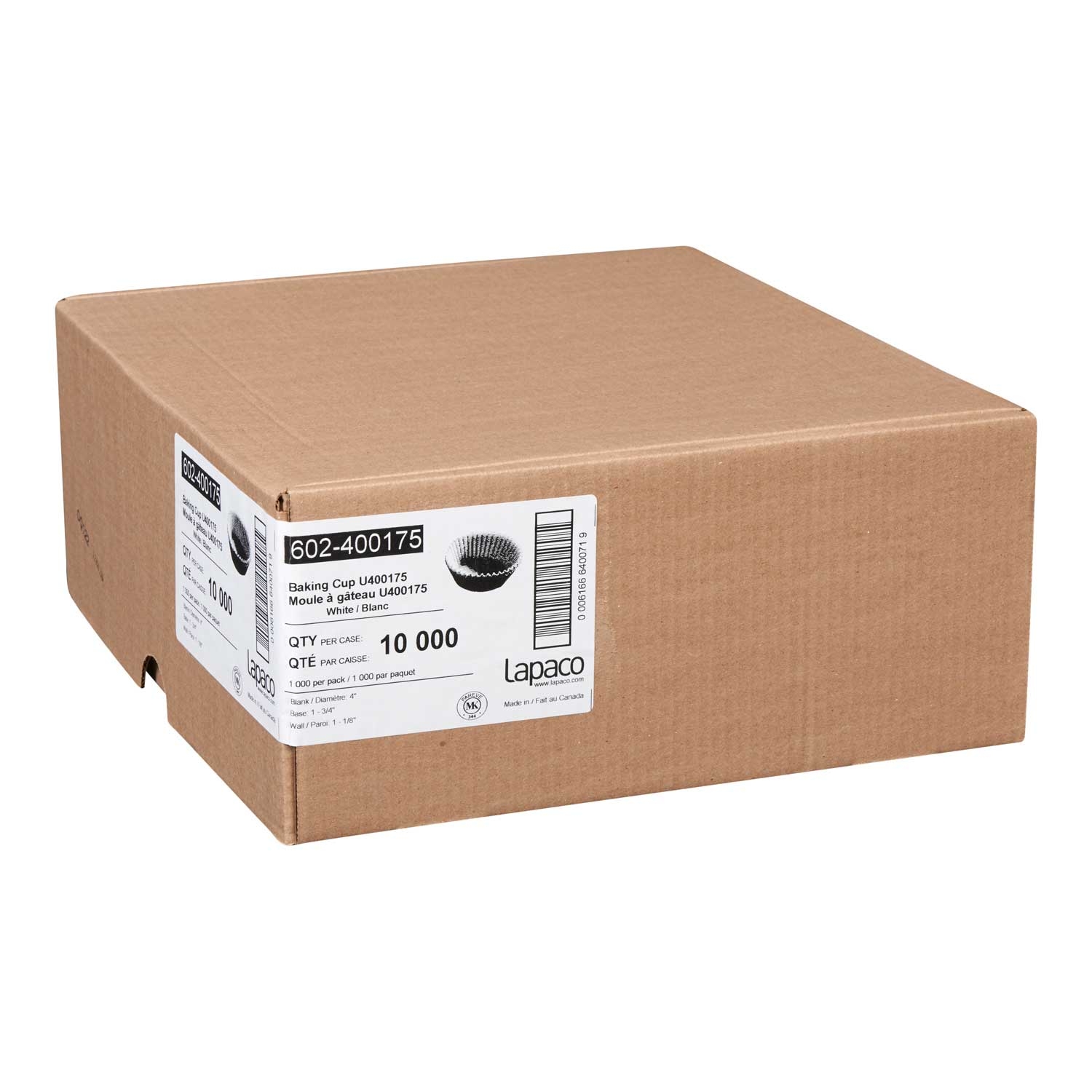 Lapaco White Round Baking Cup, 4 inch -- 10000 per case.