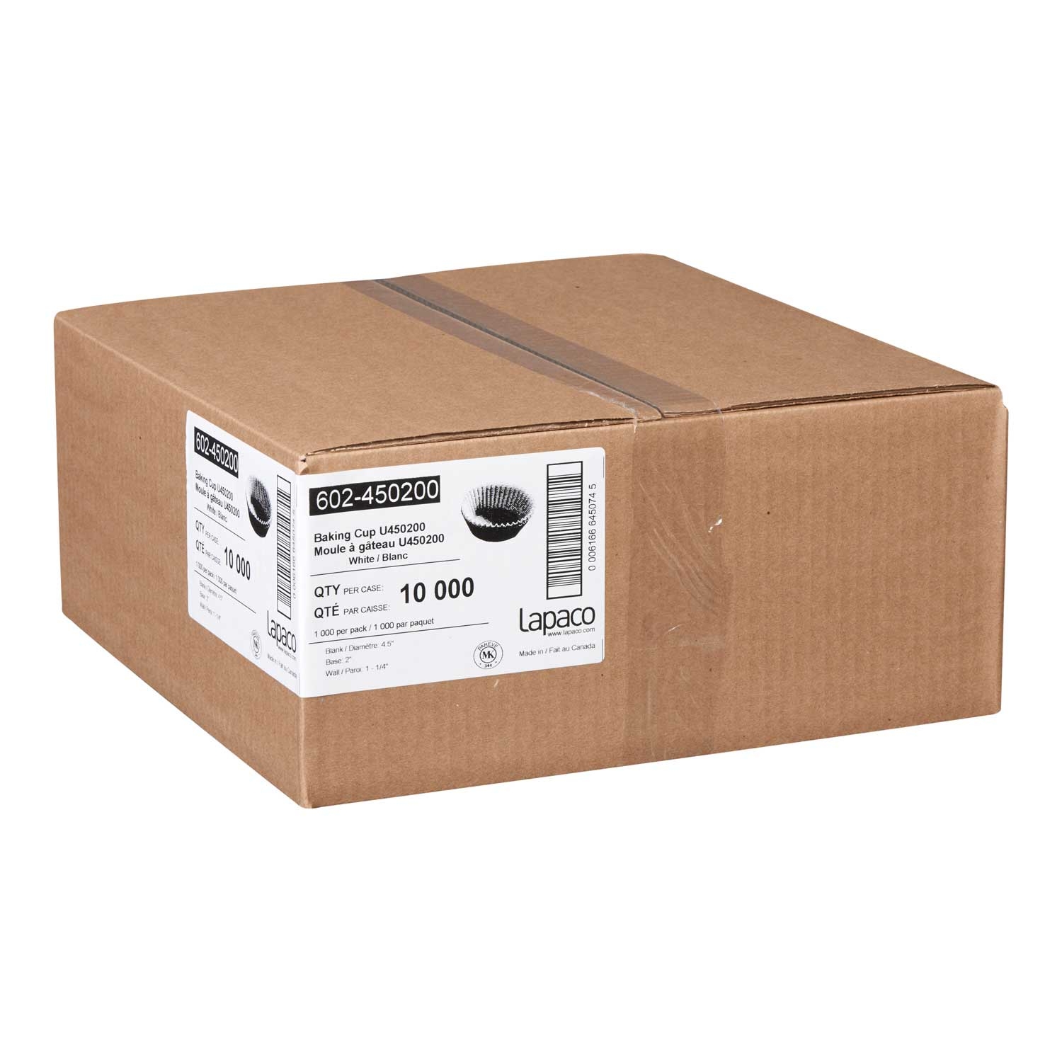 Lapaco White Baking Cup, 4.5 x 2 x 1.25 inch, 1000 count per pack -- 10 per case.