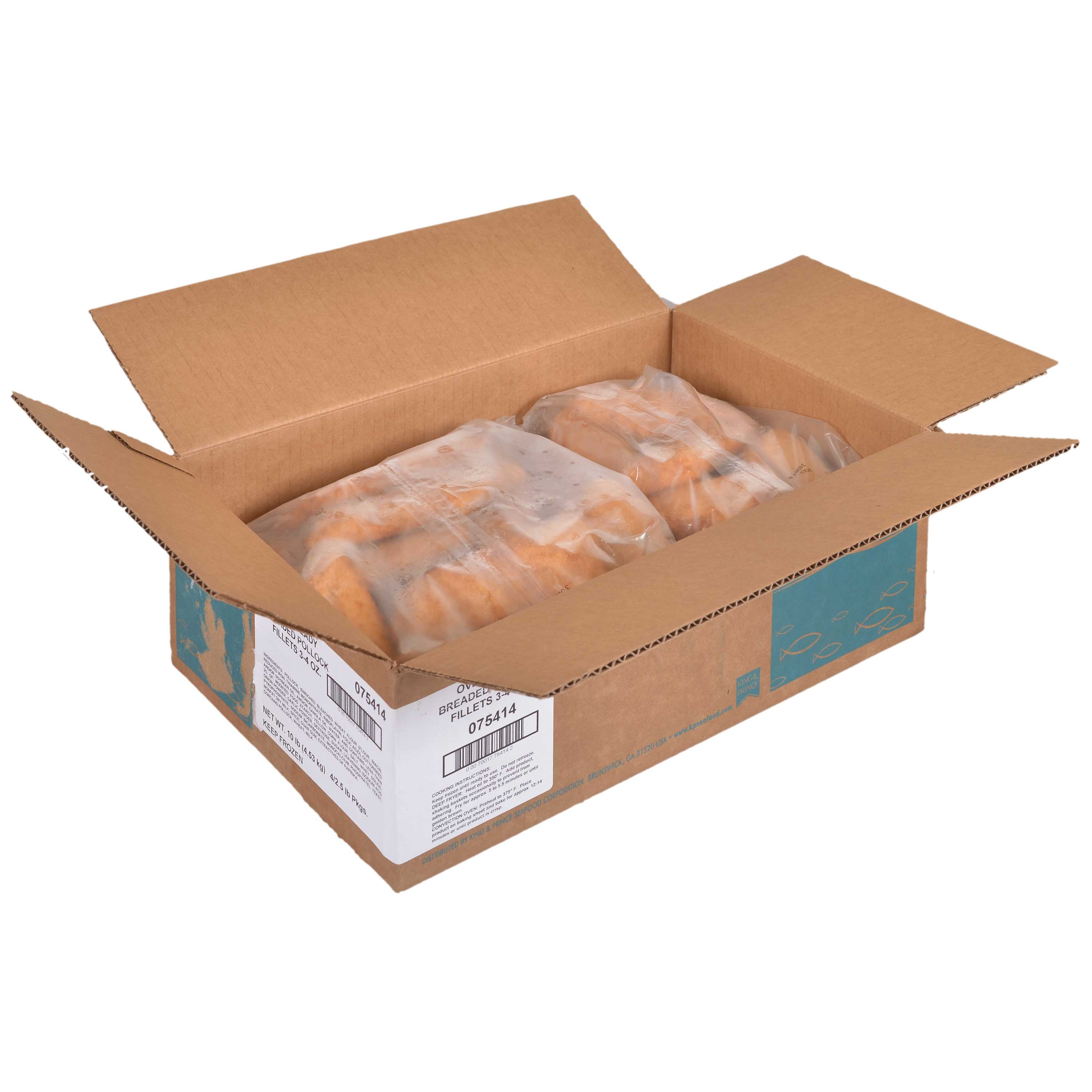 King and Prince Mrs.Fridays Gourmet Breaded Pollock - 3 to 4 Ounce, 10 Pound.