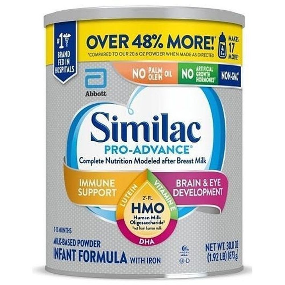 Similac Pro Advance Non Gmo Milk Based Powder Infant Formula with Iron, 1.93 Pound Can -- 6 per case
