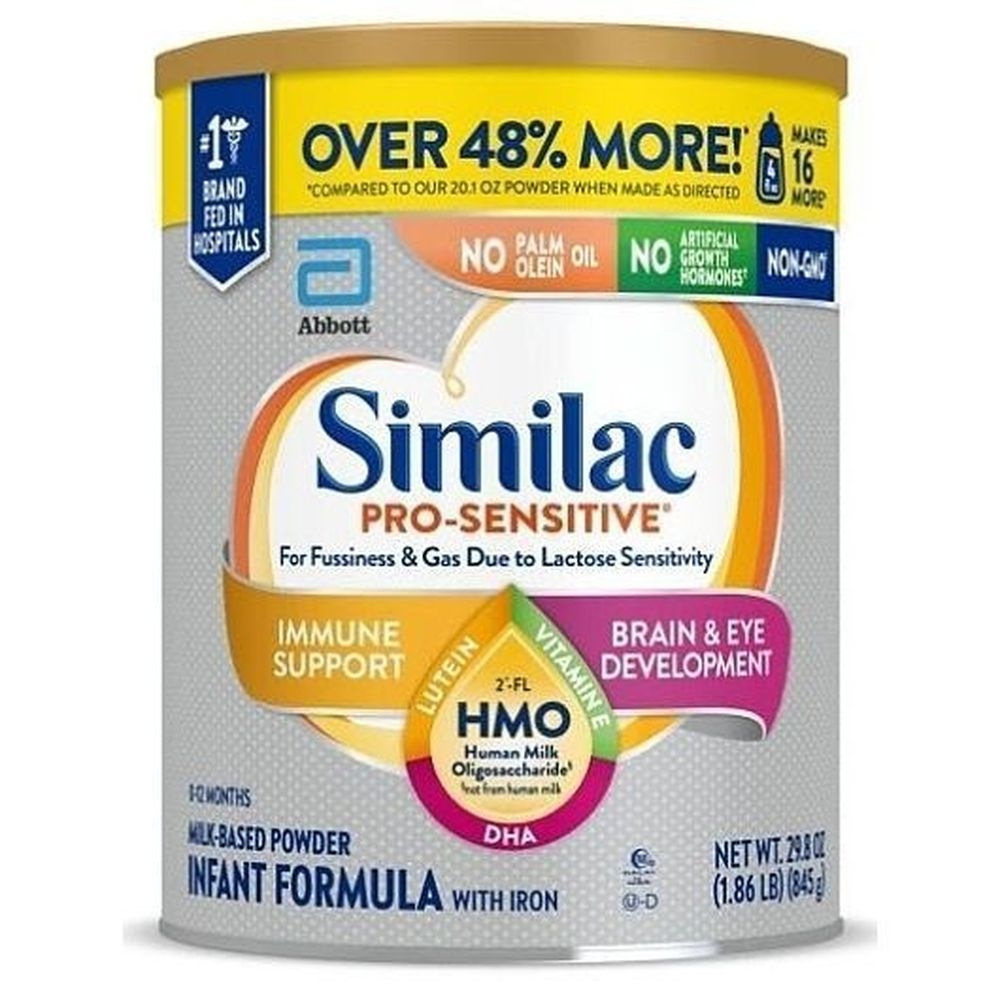 Similac Pro Sensitive for Fussiness and Gas Milk Based Powder Infant Formula with Iron, 29.8 Ounce Can -- 6 per case
