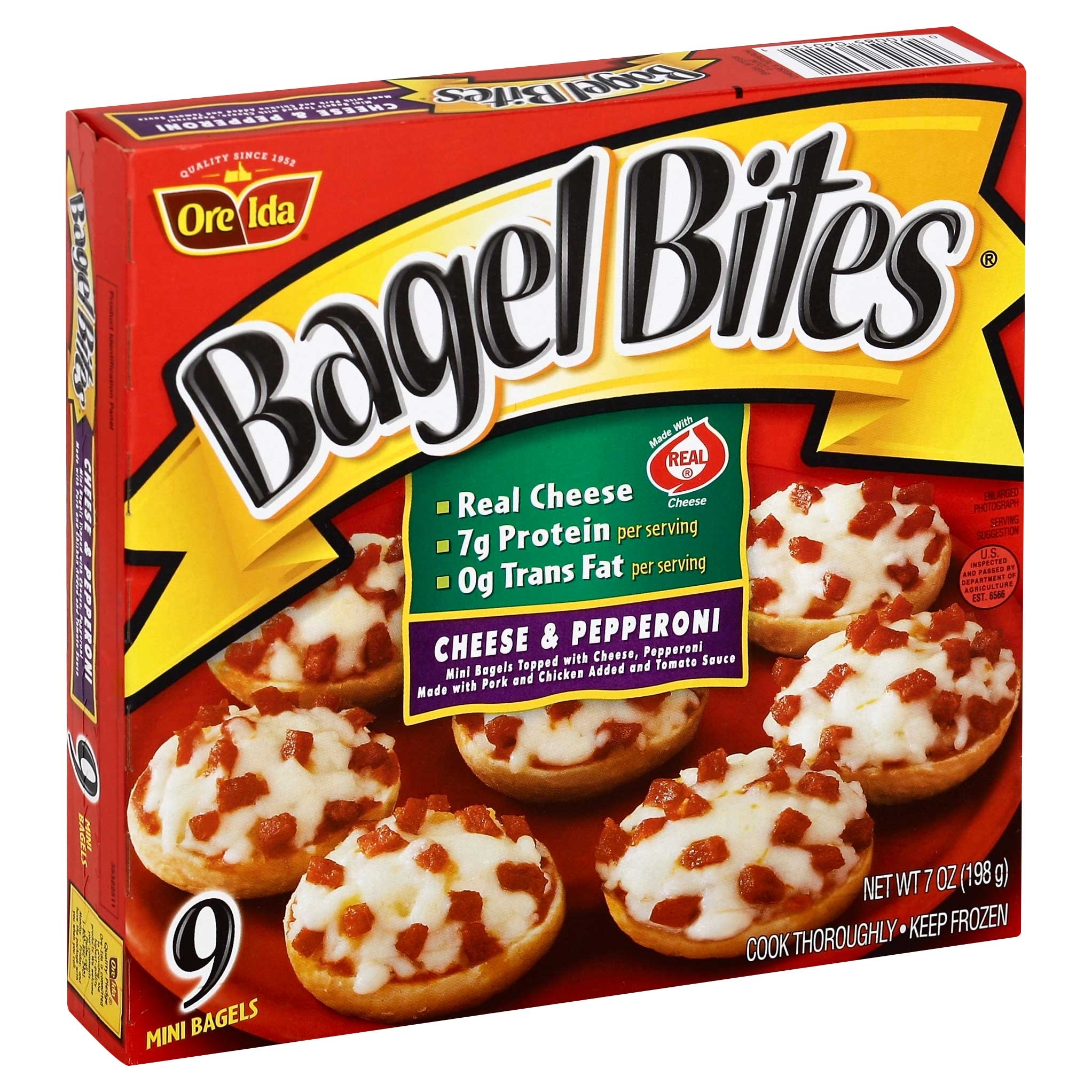 Heinz Pepperoni and Cheese Mini Bagel Bite - Appetizer, 7 Ounce -- 8 per case.