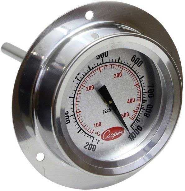 Cooper Dual Scale Pizza Oven Flange Mount Stem Test Thermometer, 4 inch