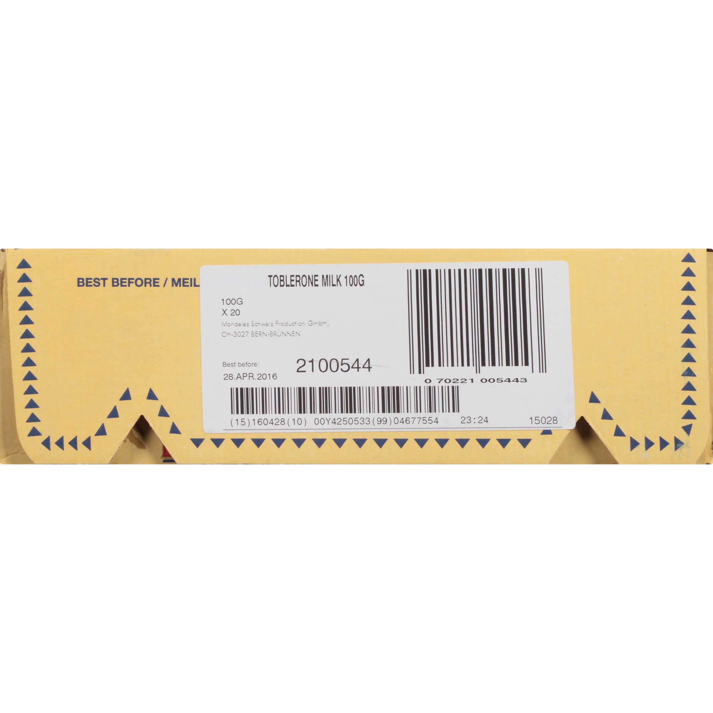 Toblerone Milk Chocolate Bar Candy, 3.52 Ounce -- 80 per case.