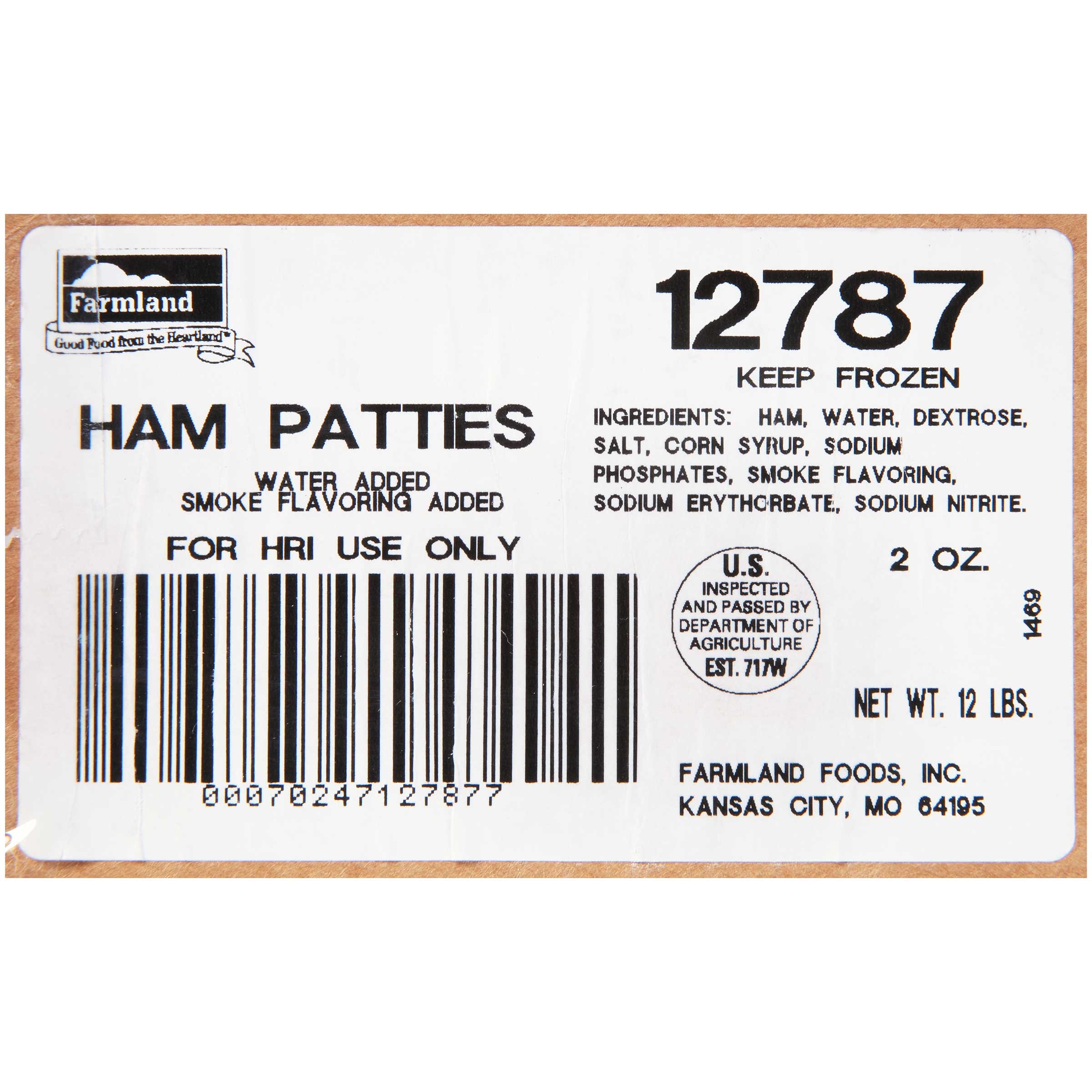 Farmland 2 Ounce Flat Ham Patty, 12 Pound