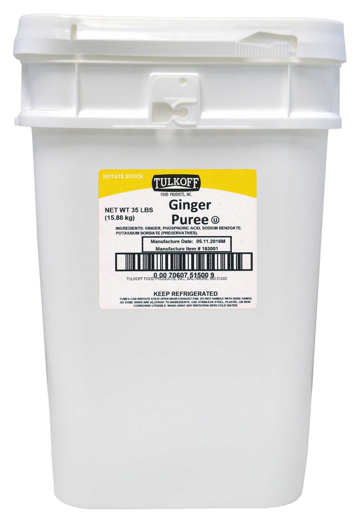 Tulkoff Ginger Puree - 35 lb. pail, 1 per case