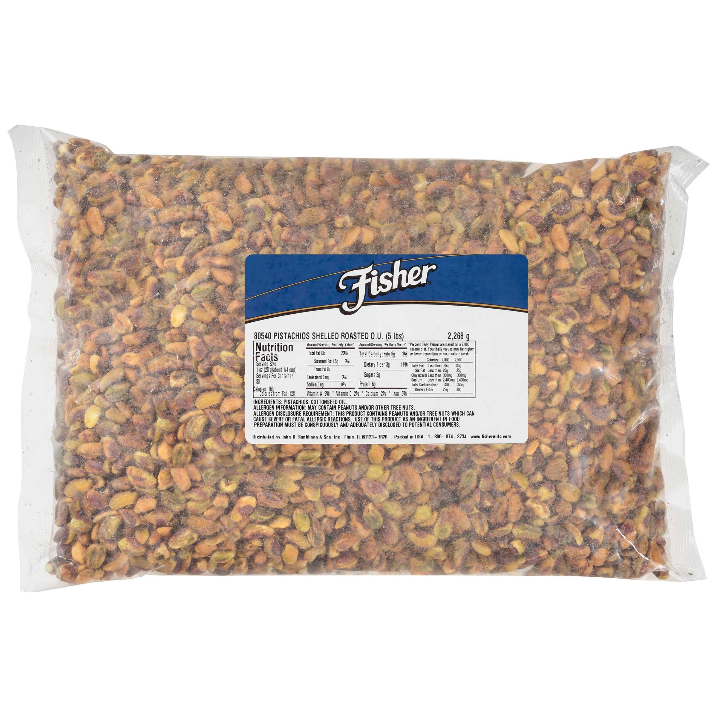 Fisher California Roasted Shelled Pistachio, 5 Pound.
