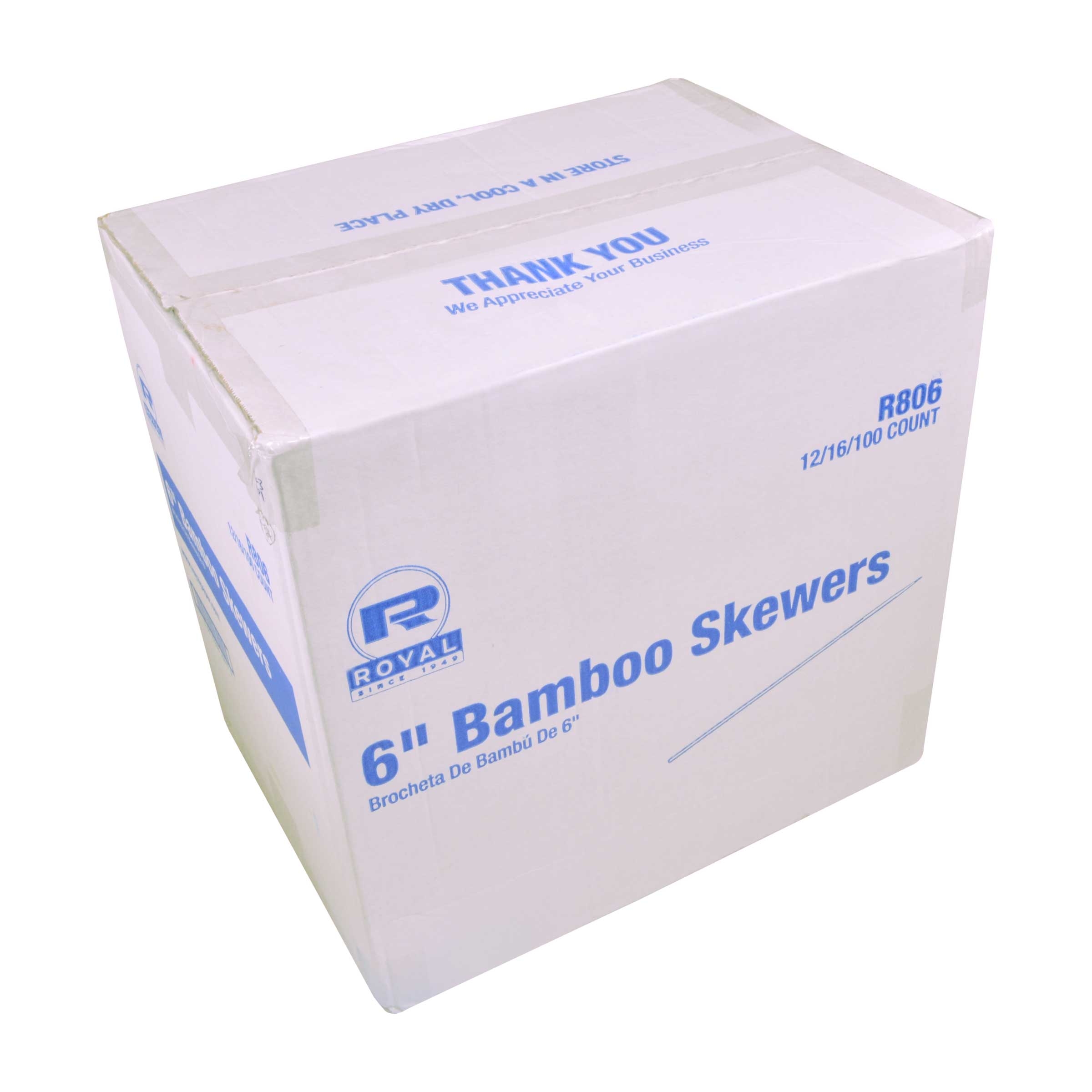 Royal 6 inch Bamboo Skewer, 100 count per pack -- 192 per case.