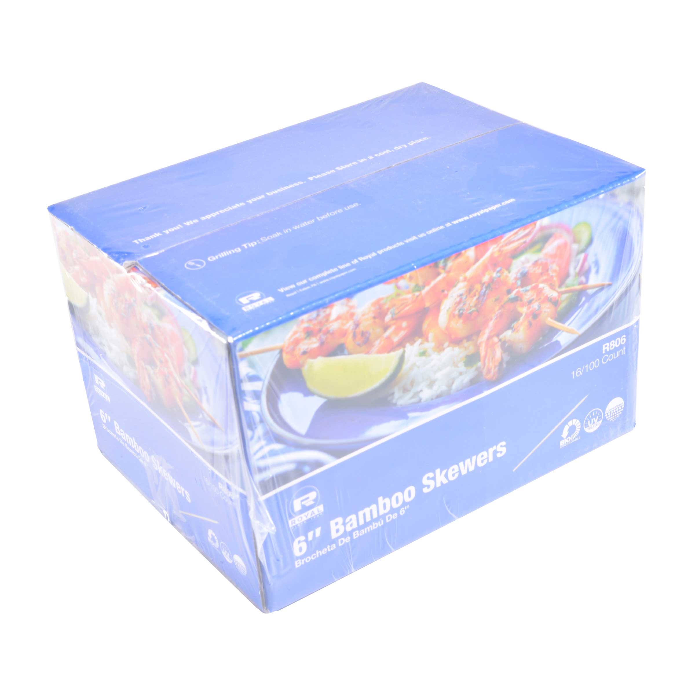 Royal 6 inch Bamboo Skewer, 100 count per pack -- 192 per case.