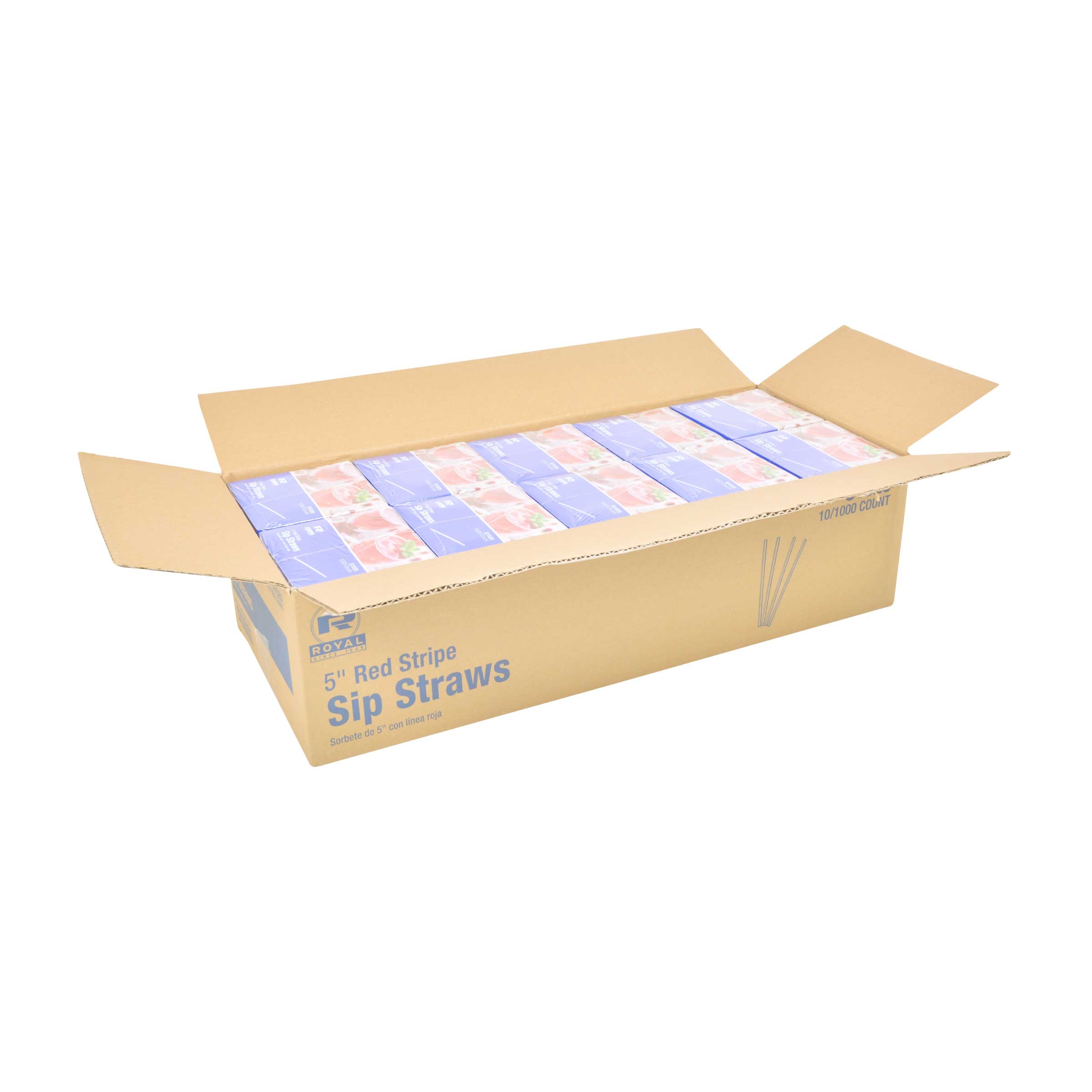 Royal White with Red Stripe Sip Straw Stirrer, 5 inch -- 10000 per case.