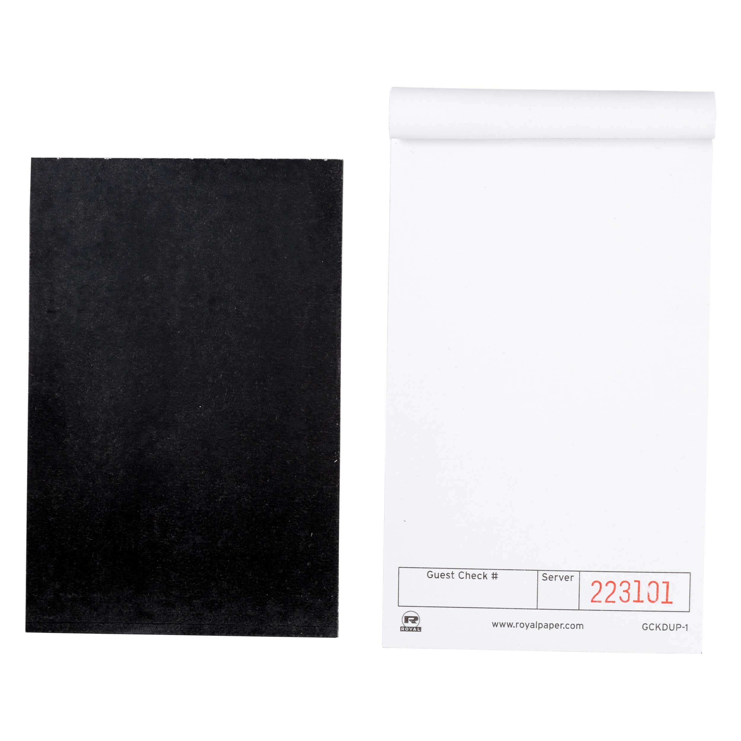 Royal White Booked 1 Part Unlined Guest Check Board -- 100 per case.