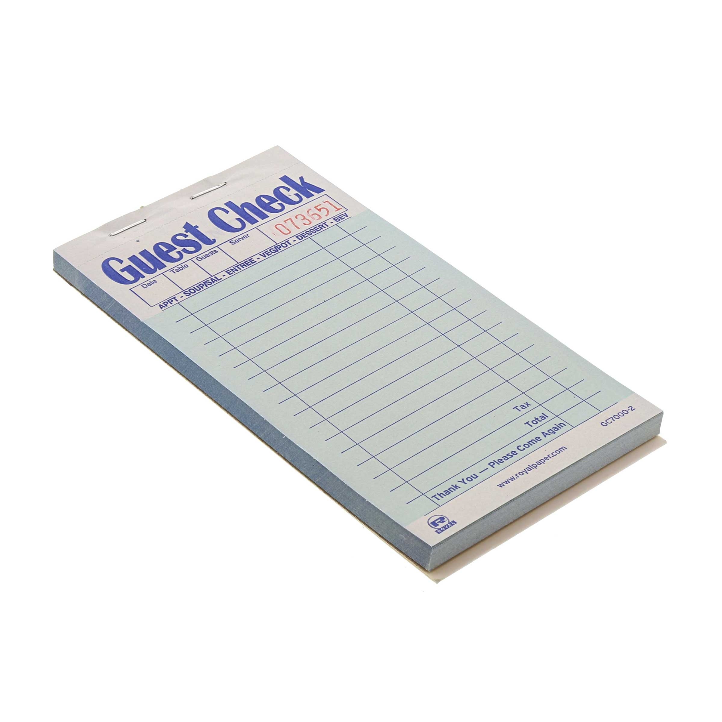 Royal Green Booked 2 Part 17 Lines Cabonless Guest Check Board -- 50 per case.