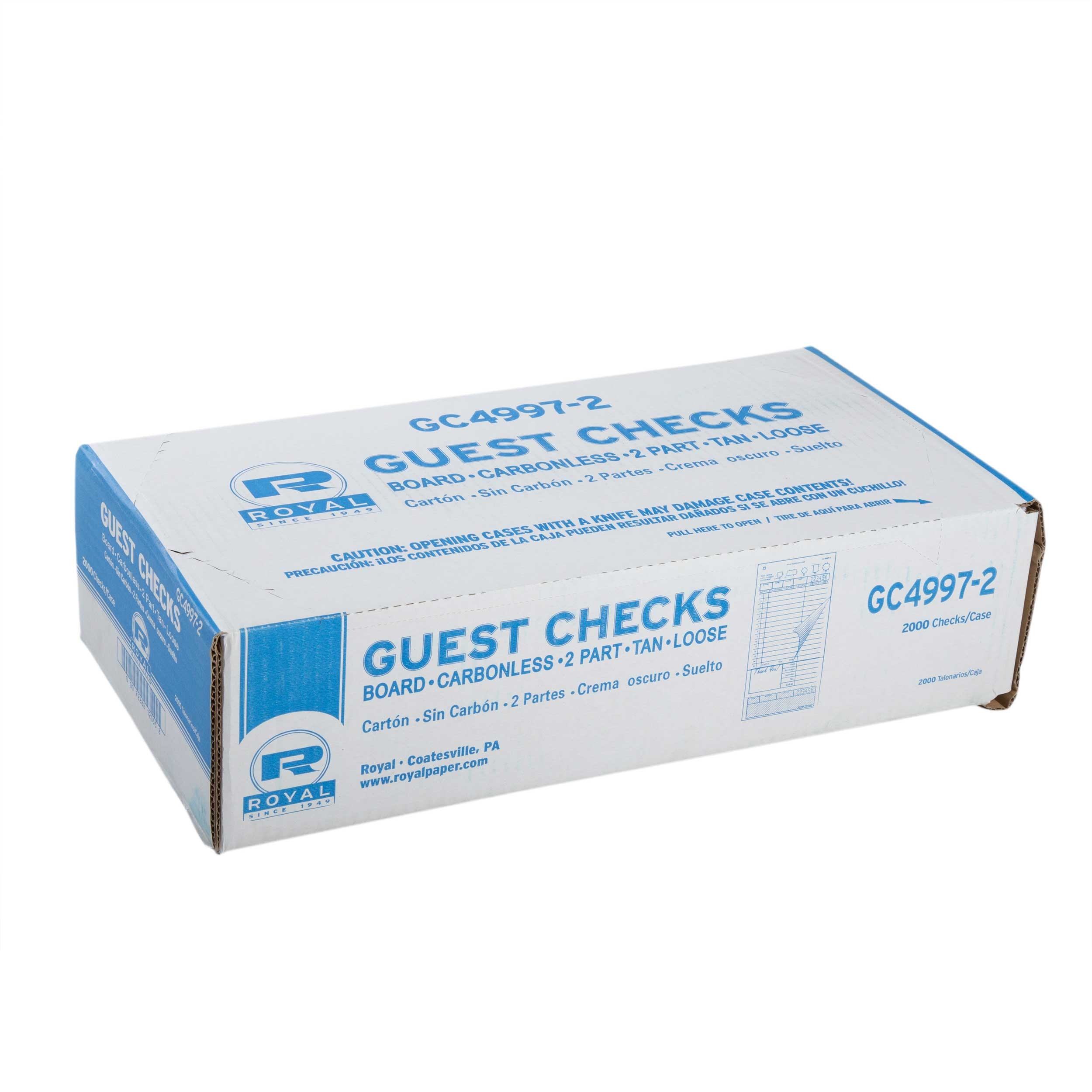 Royal Tan Loose 2 Part 15 Lines Cabonless Guest Check Board -- 2000 per case.