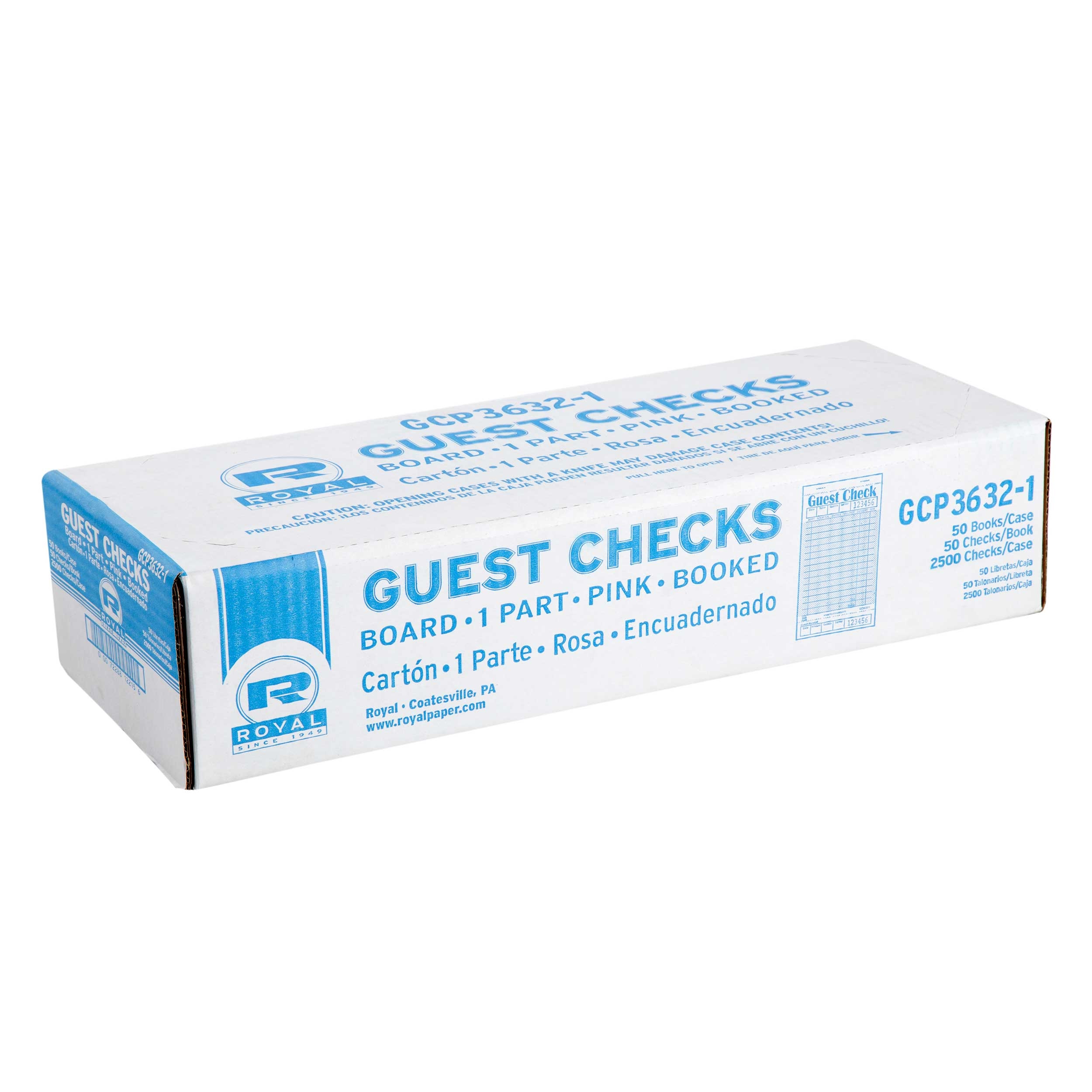 Royal Pink Booked 1 Part 15 Lines Guest Check Board -- 50 per case.