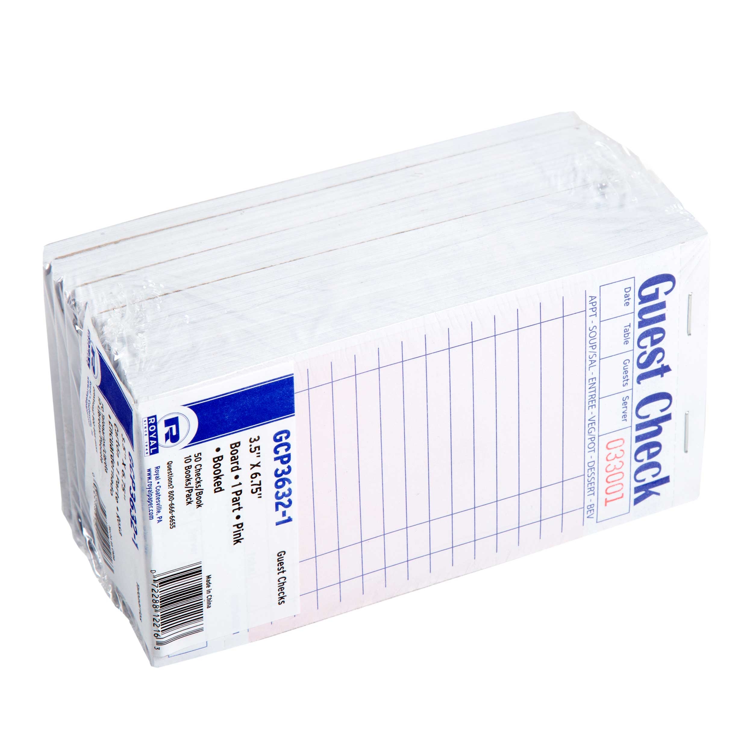 Royal Pink Booked 1 Part 15 Lines Guest Check Board -- 50 per case.