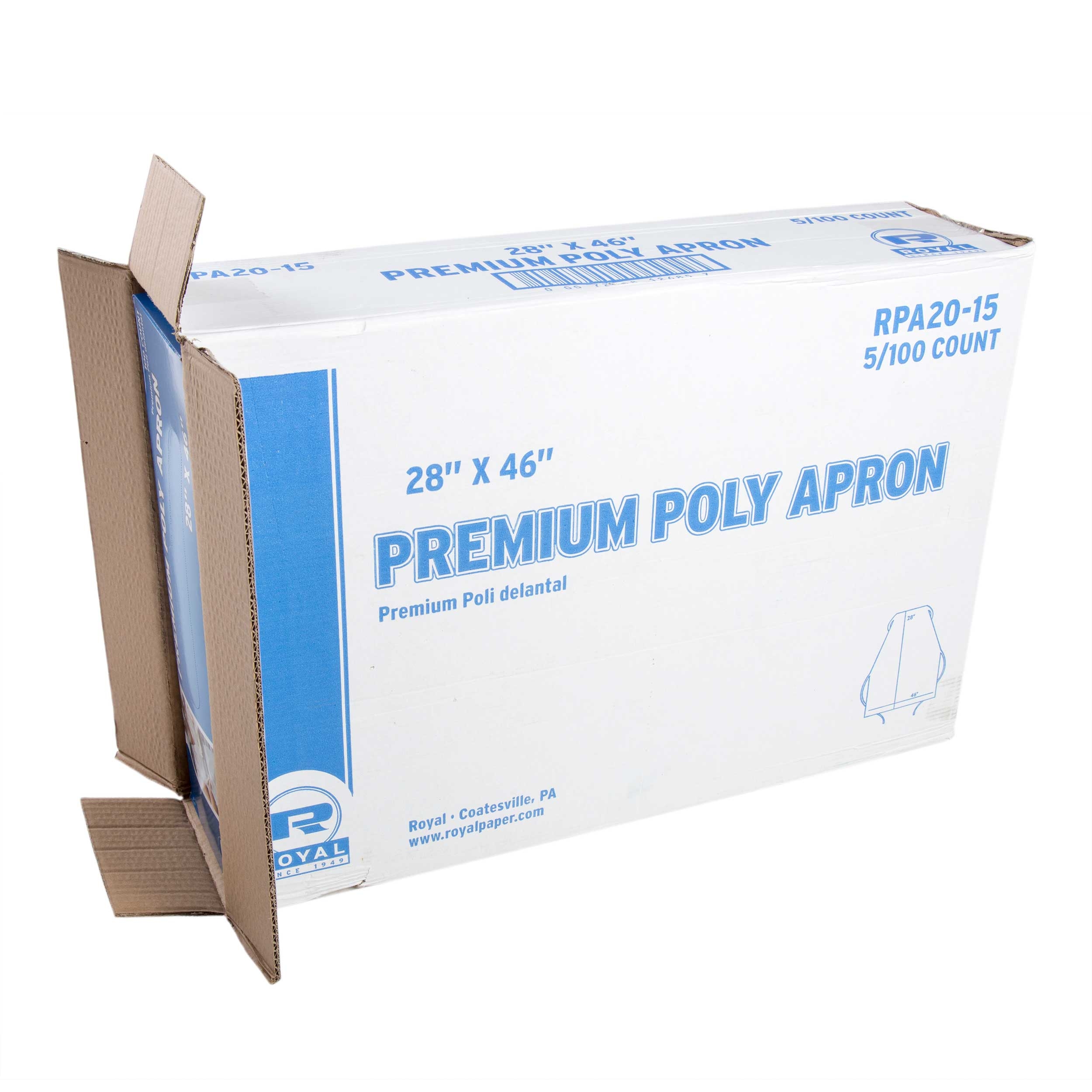 Royal 1.5 Mil Polyethylene Apron, 28 x 46 inch -- 500 per case.